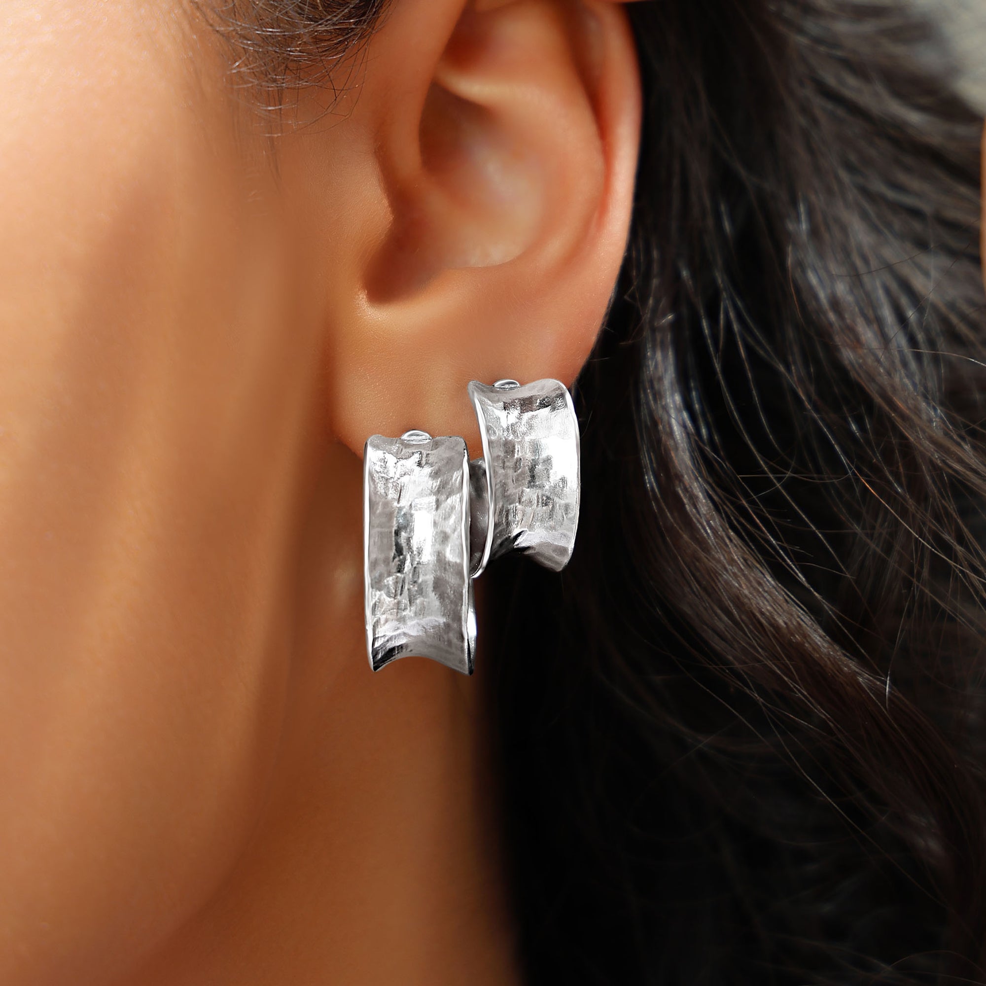Sterling Silver Medium Curved Hoop Earrings