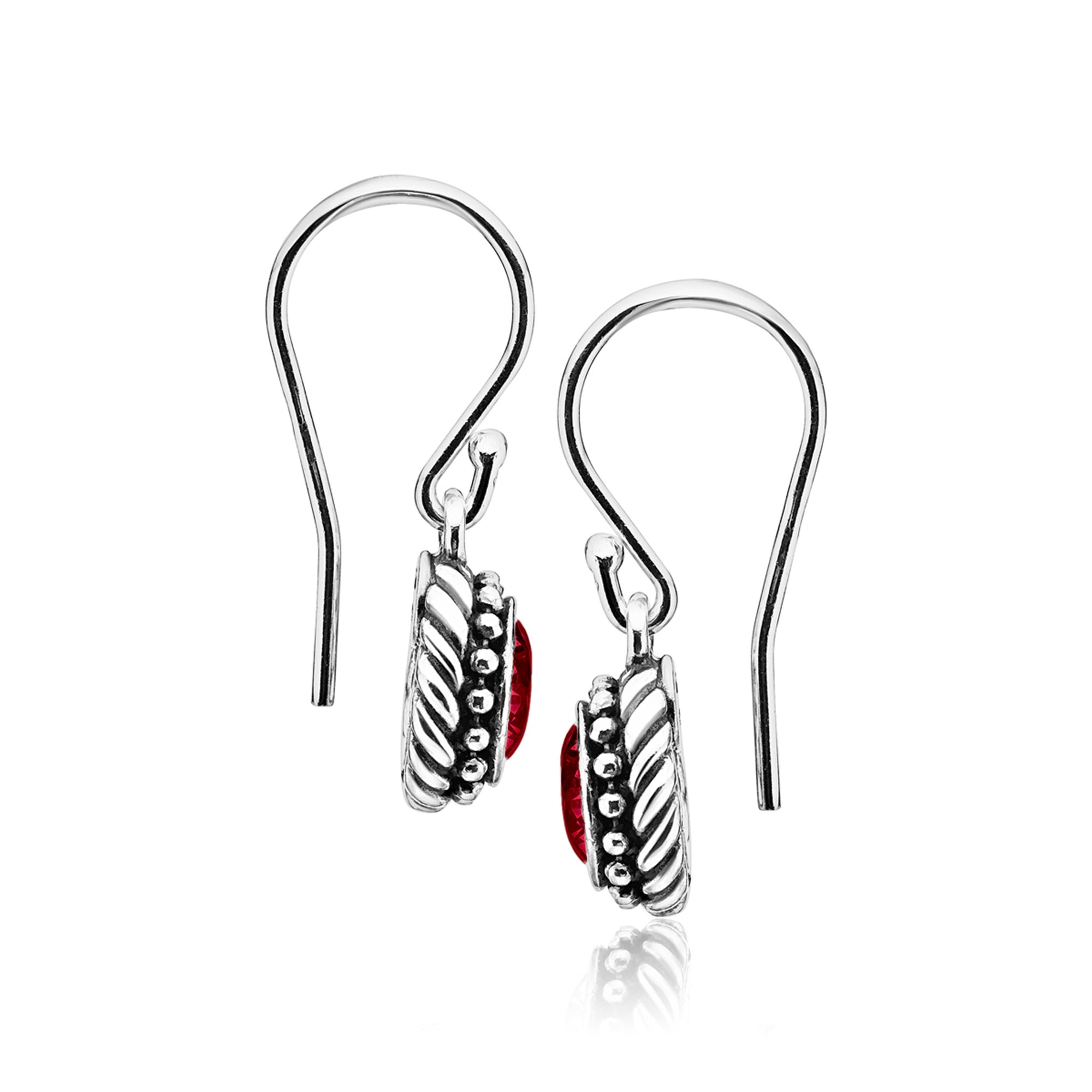 Sterling Silver Ruby CZ Rope Earrings