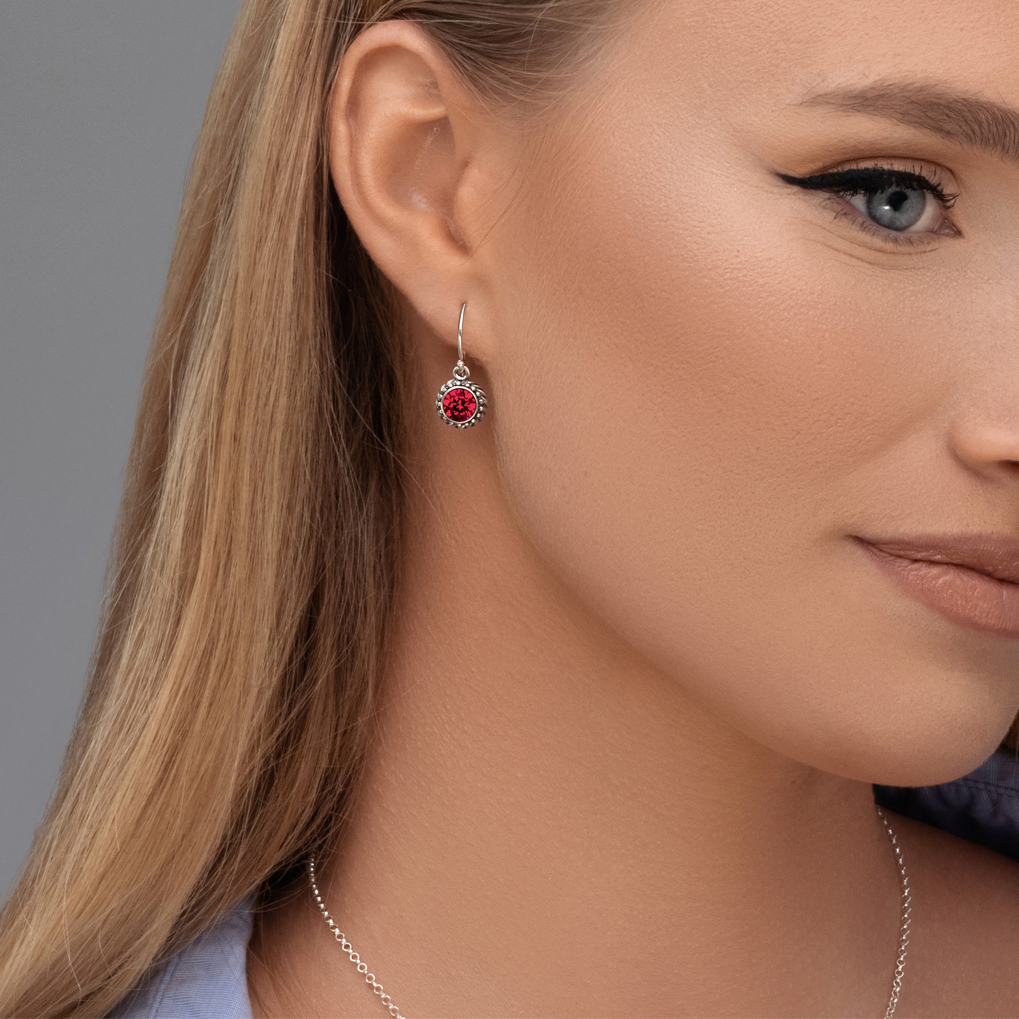 Sterling Silver Ruby CZ Rope Earrings