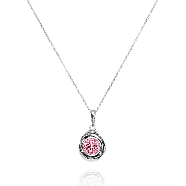 Sterling Silver Pink CZ Pendant Necklace