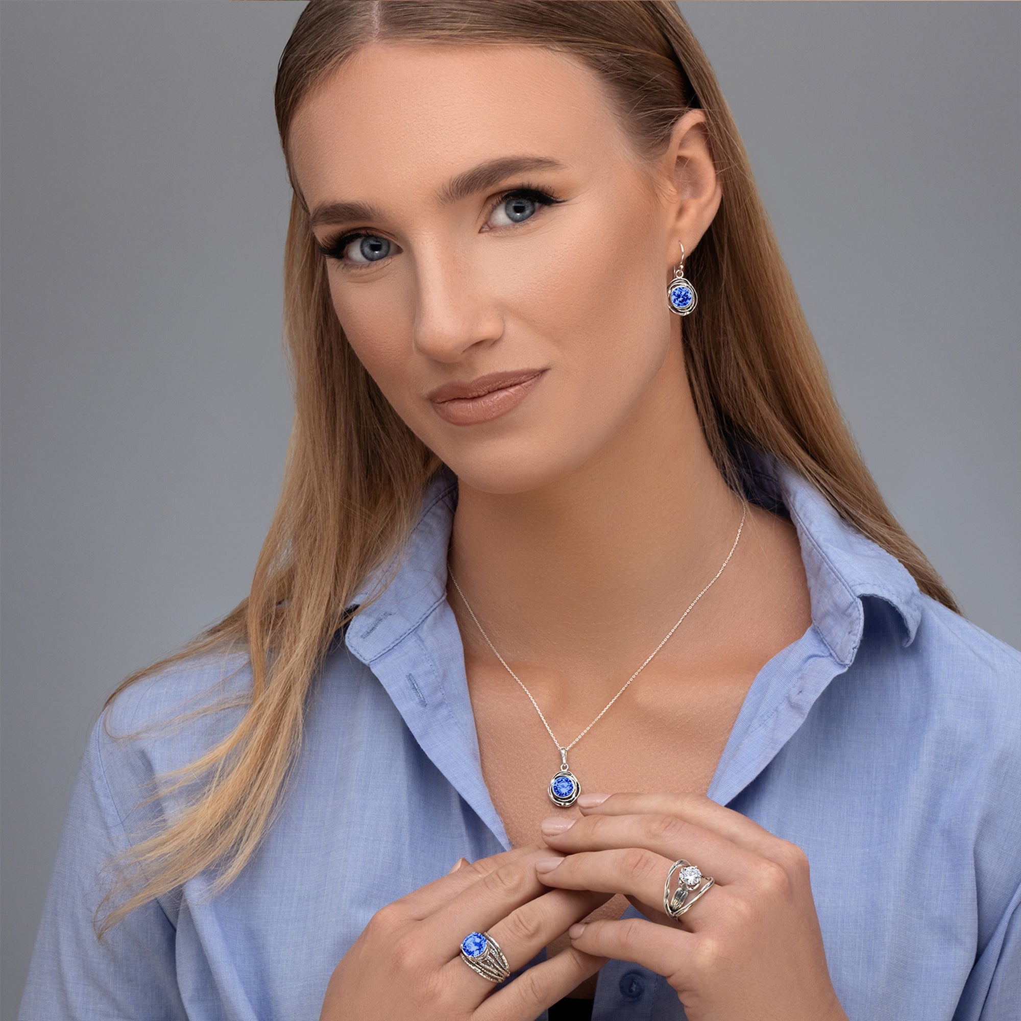 Sterling Silver Tanzanite CZ Pendant Necklace