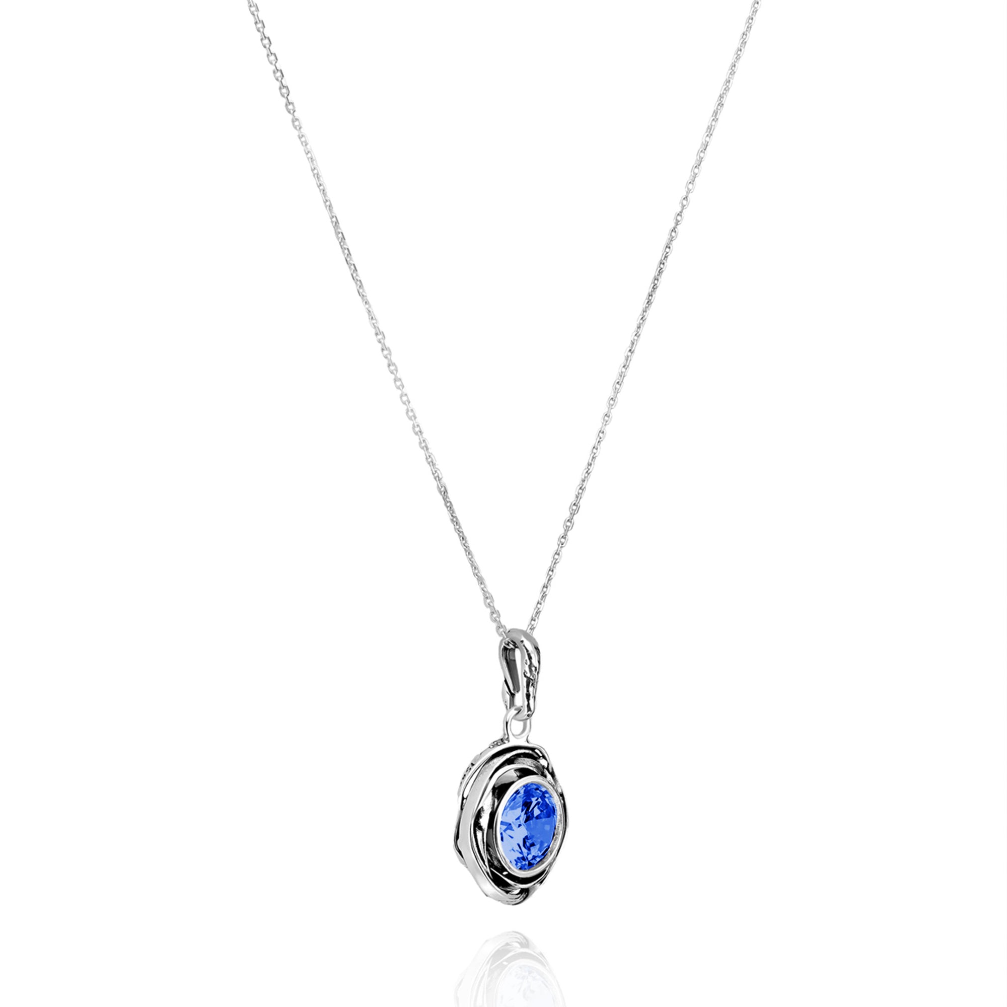 Sterling Silver Tanzanite CZ Pendant Necklace