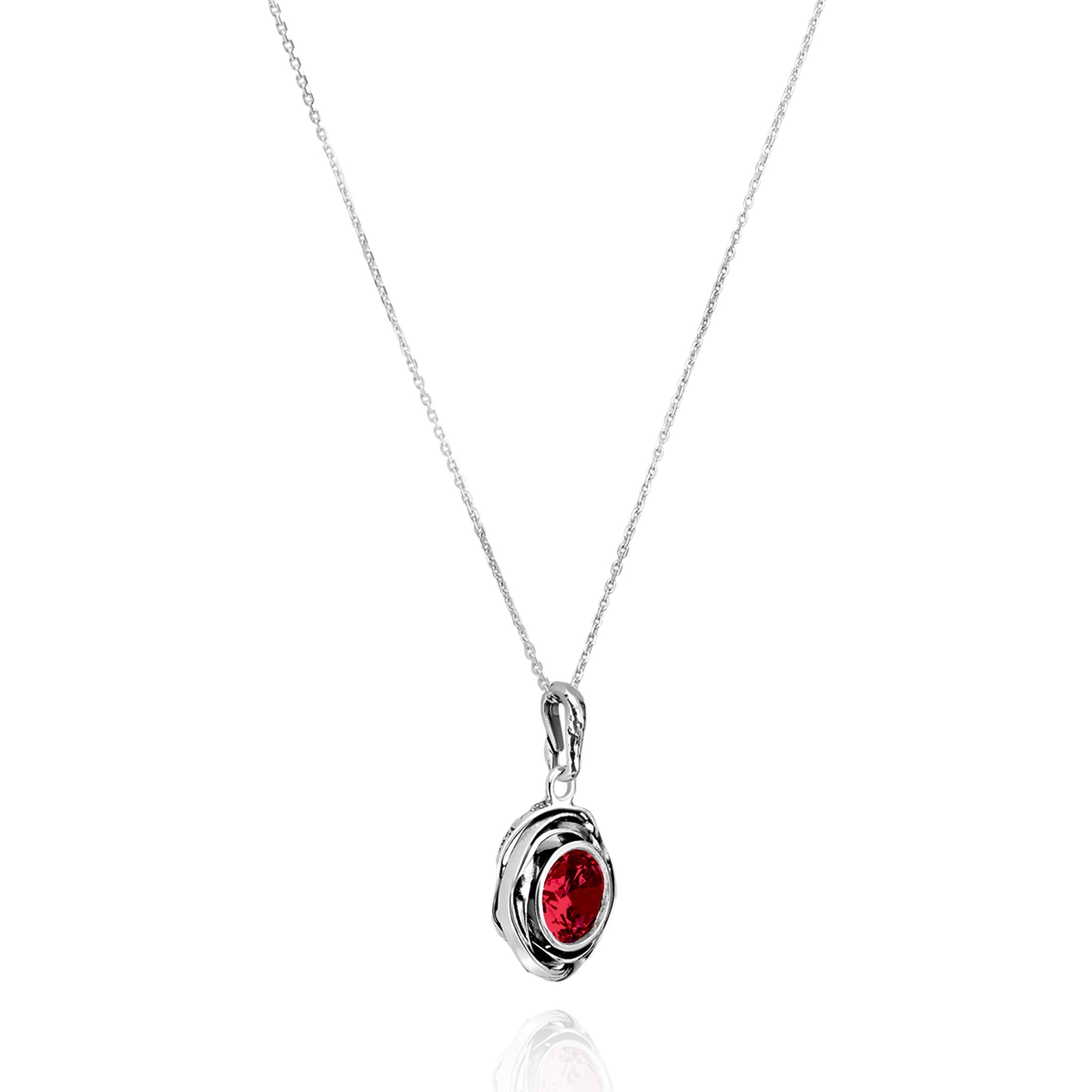Sterling Silver Ruby CZ Pendant Necklace