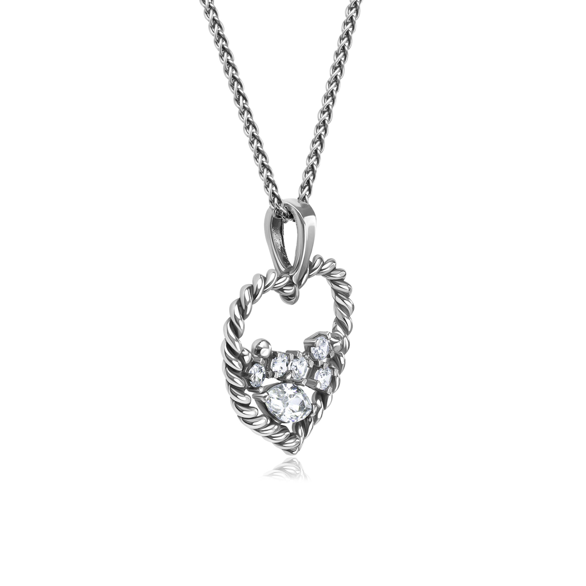 Sterling Silver CZ Braid Heart Necklace