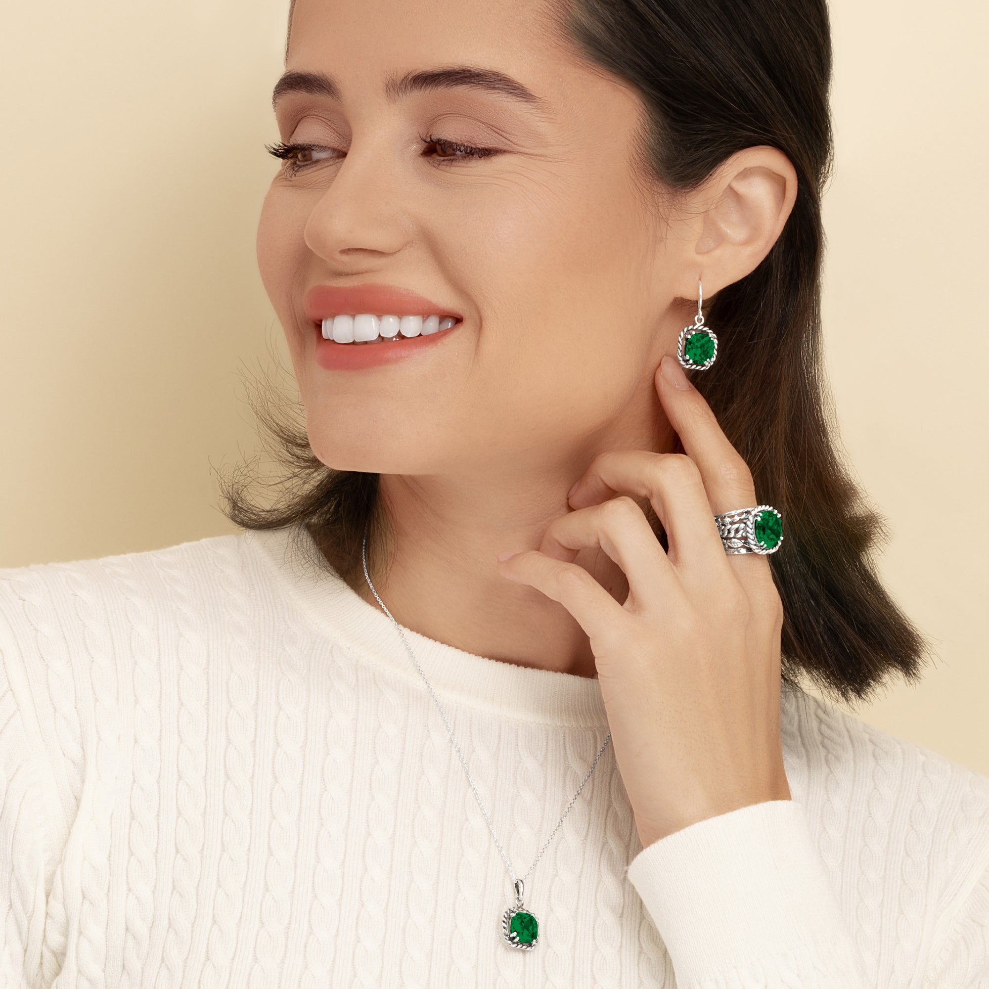 Sterling Silver Emerald CZ Braid Pendant Necklace
