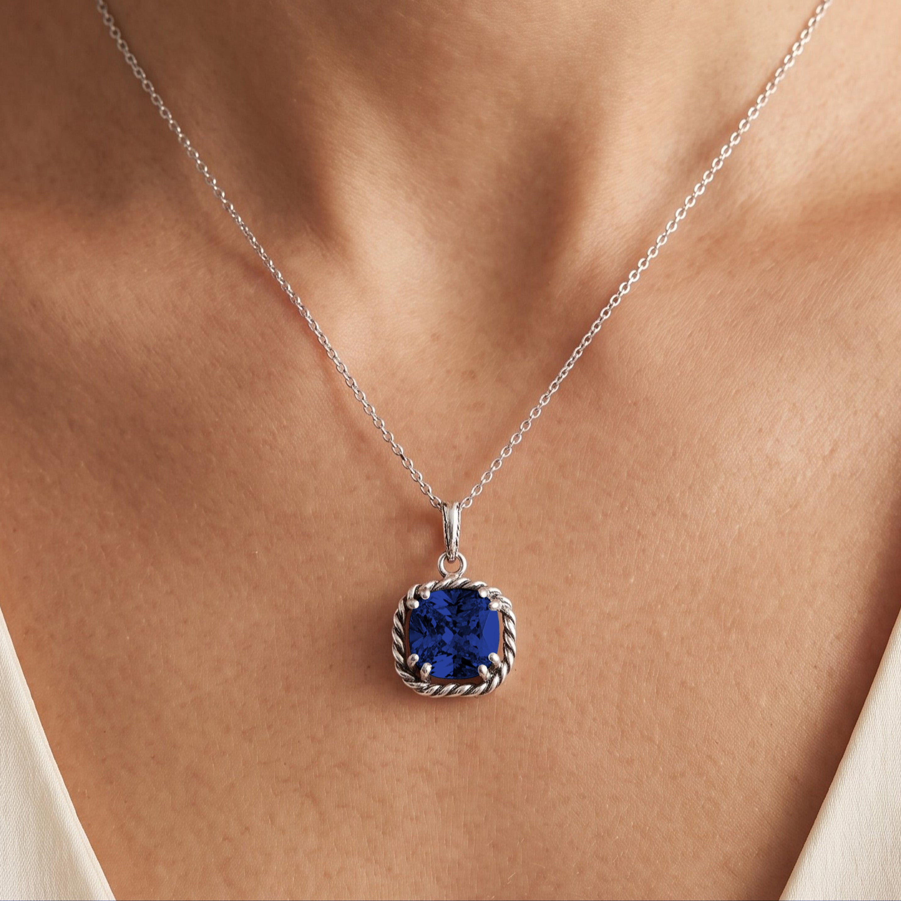 Sterling Silver Sapphire CZ Braid Pendant Necklace – Jean Rachel