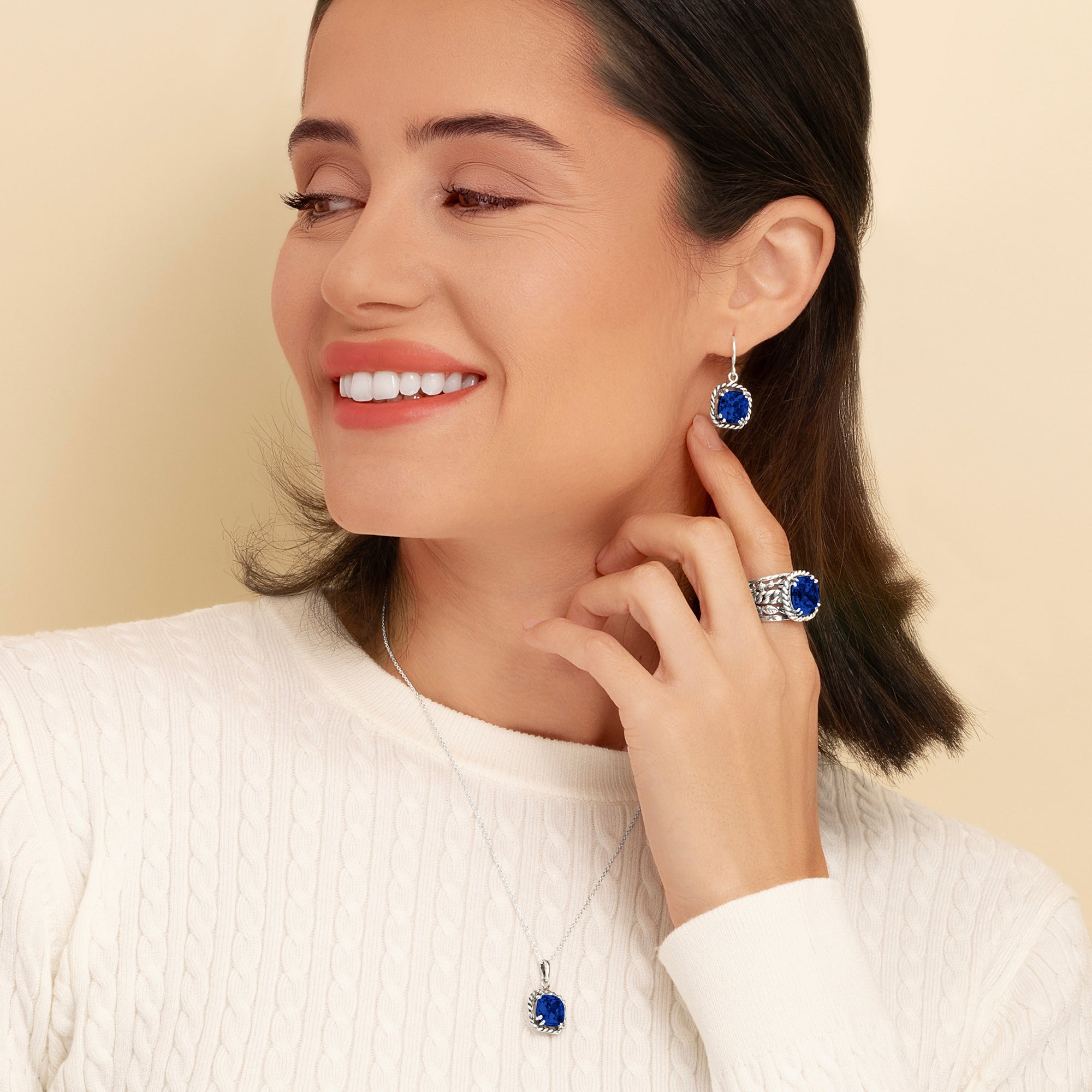 Sterling Silver Sapphire CZ Braid Pendant Necklace