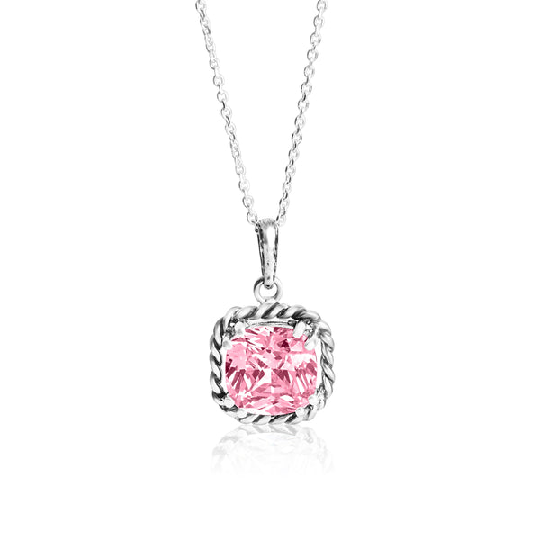 Sterling Silver Pink CZ Braid Pendant Necklace