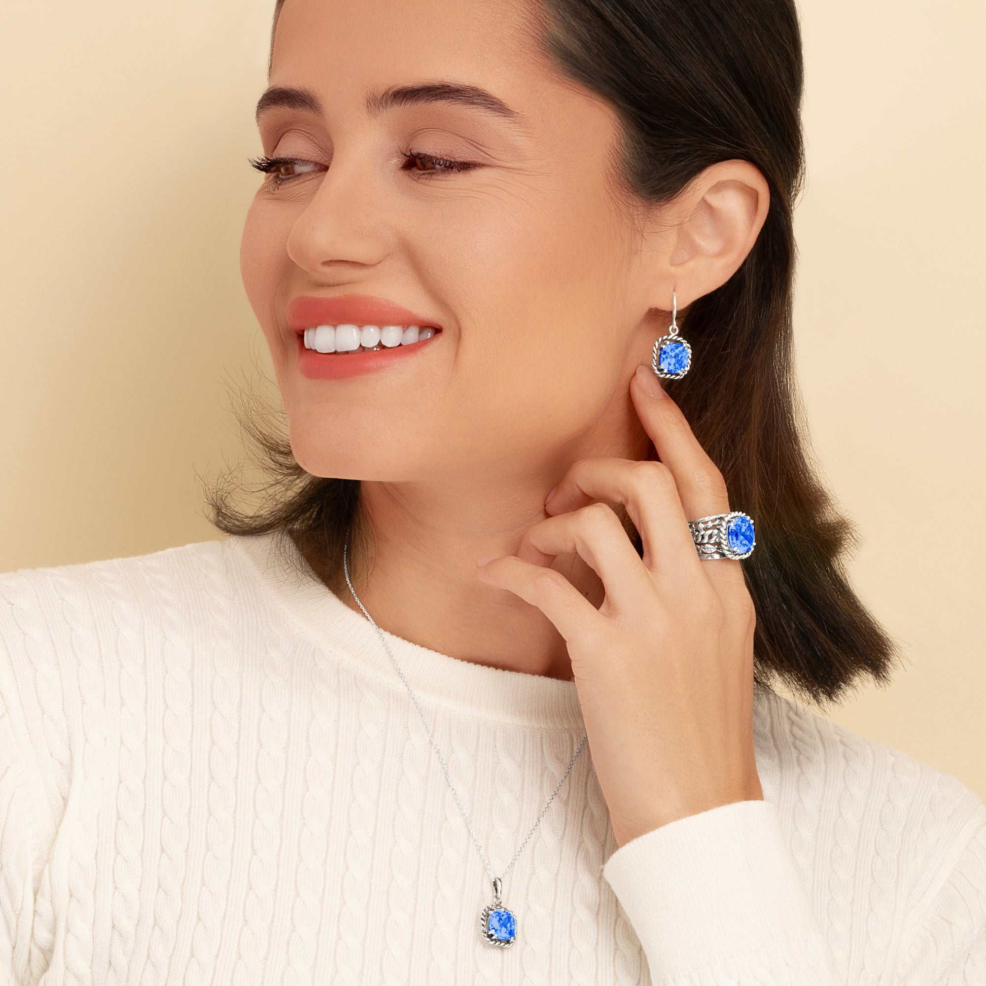 Sterling Silver Tanzanite CZ Braid Pendant Necklace