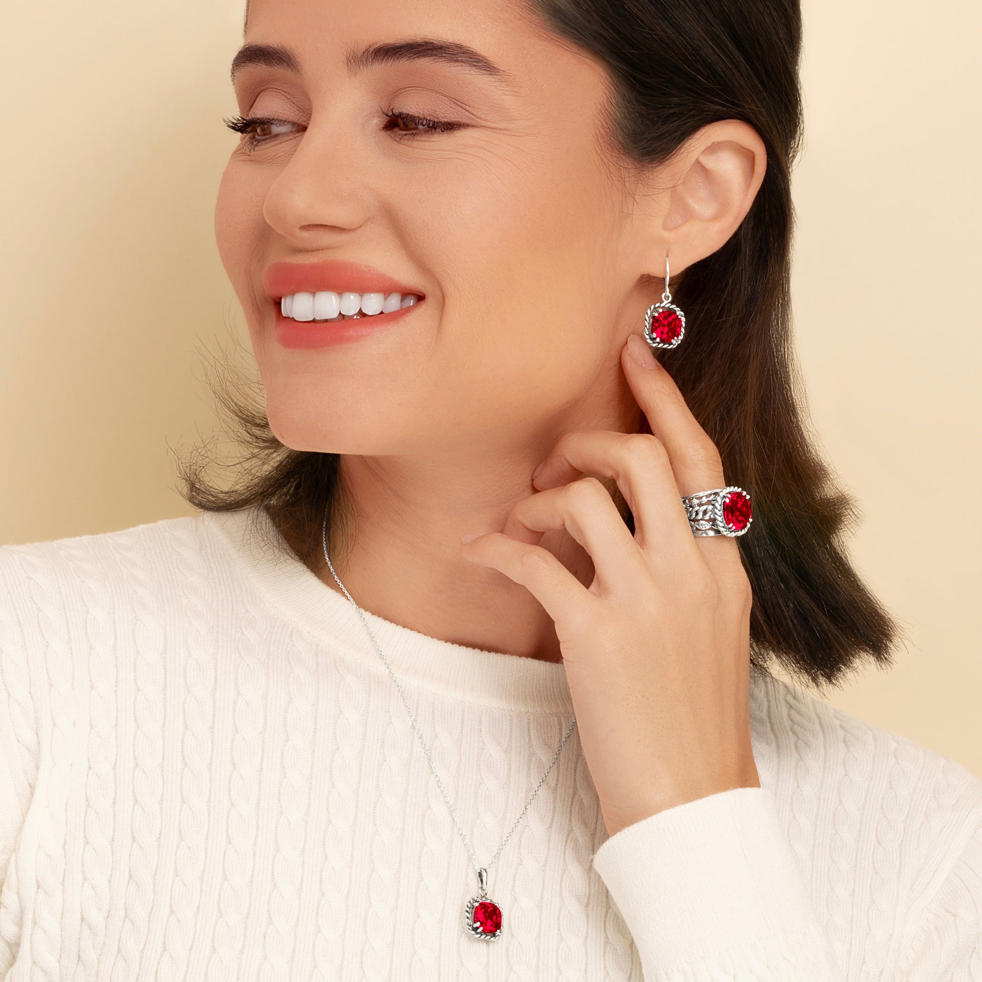 Sterling Silver Ruby CZ Braid Pendant Necklace