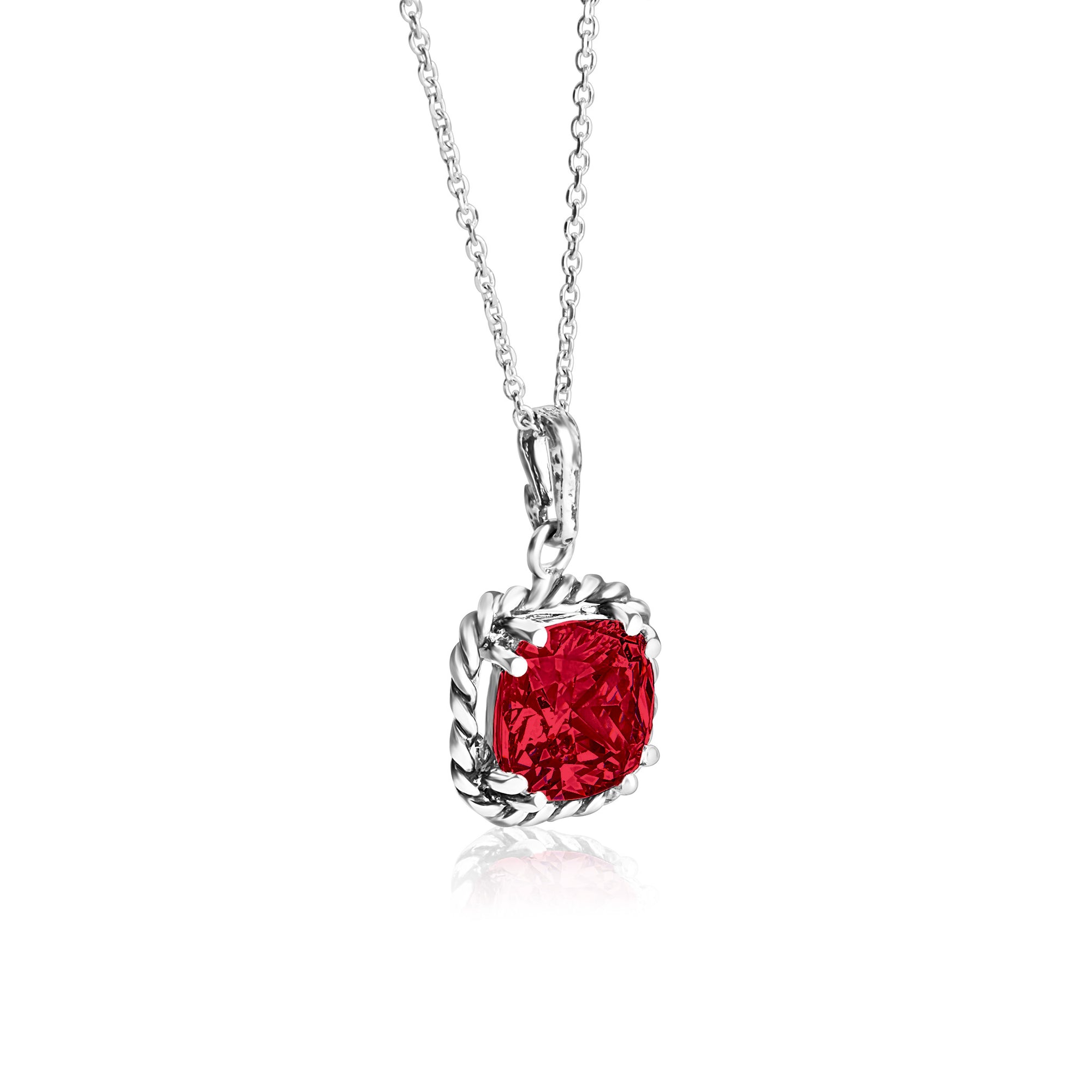 Sterling Silver Ruby CZ Braid Pendant Necklace