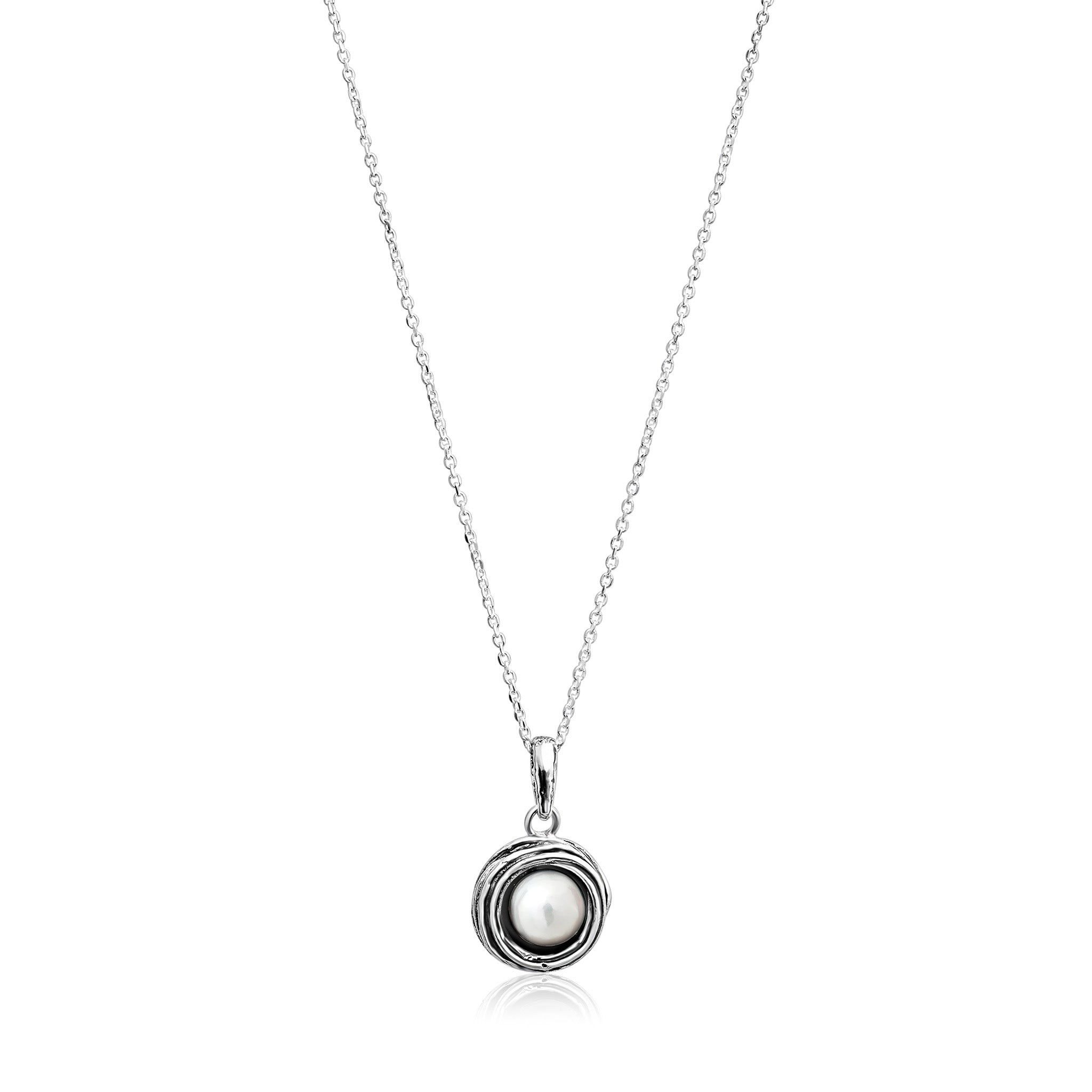 ★ROSEMONT★ Silver Ribbon Pearl Necklace RA24C43J Cultured Pearl Necklace Sterling Silver/10K Rose Gold | Kay
