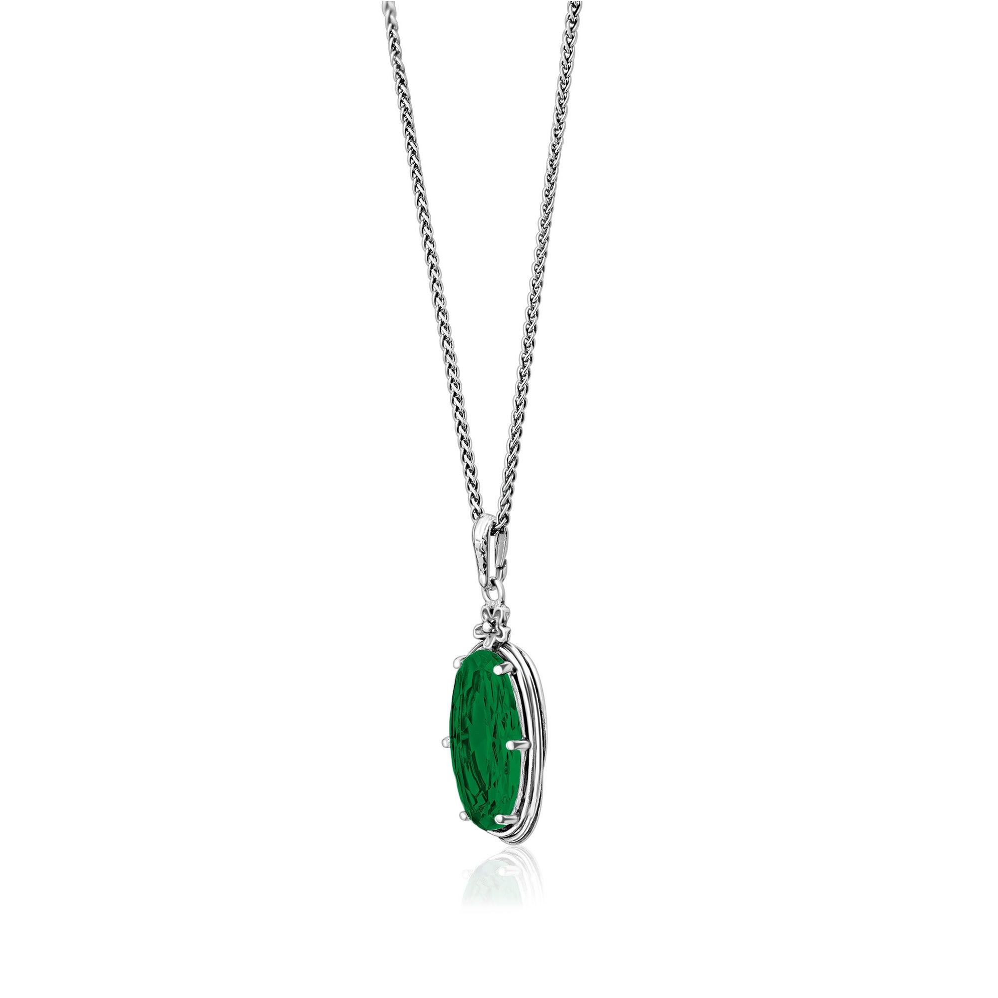 Sterling Silver Emerald CZ Floral Wire Wrap Necklace