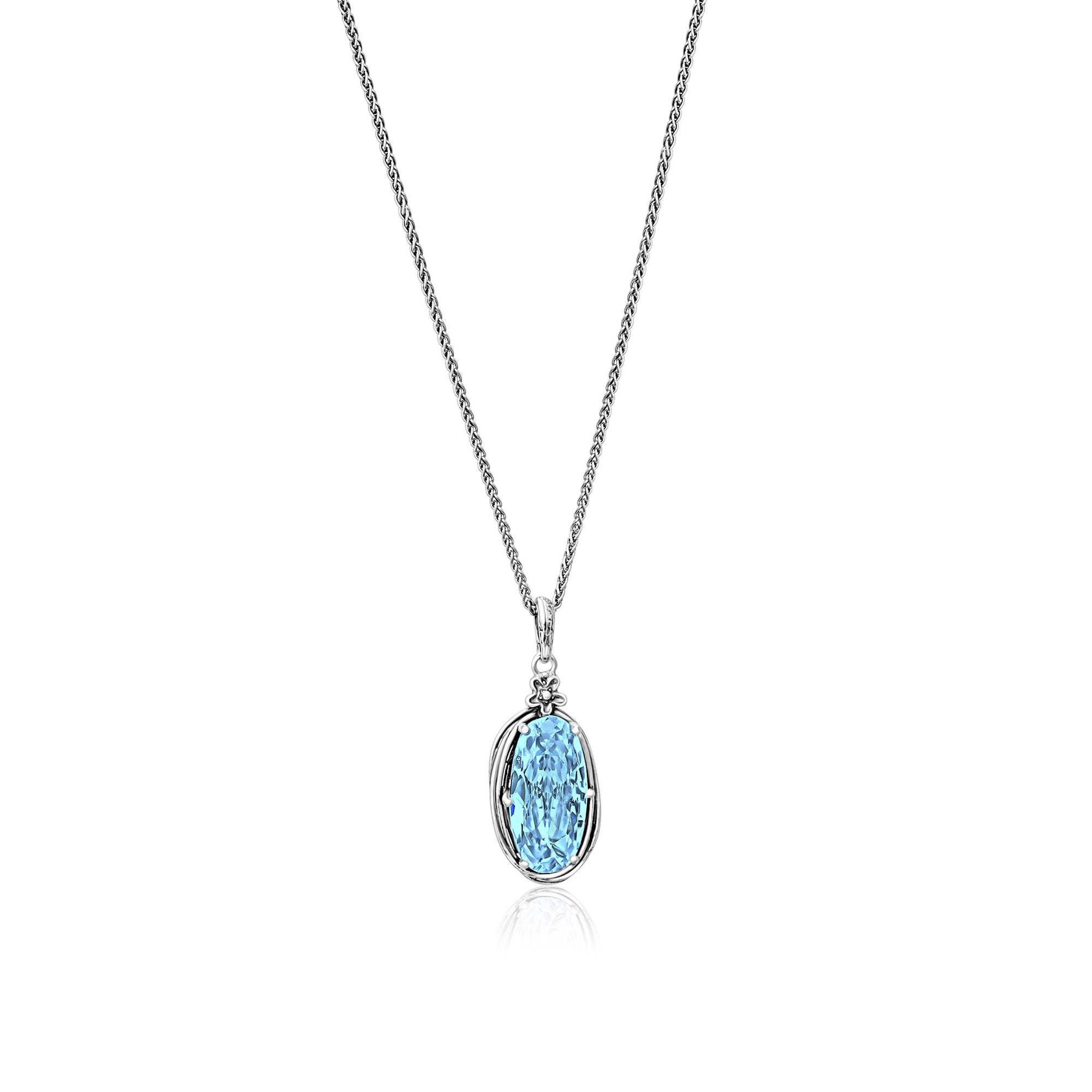 Sterling Silver Aquamarine CZ Floral Wire Wrap Necklace – Jean