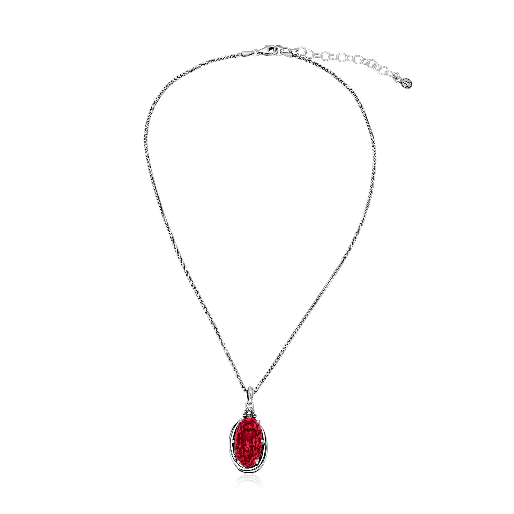 Sterling Silver Ruby CZ Floral Wire Wrap Necklace