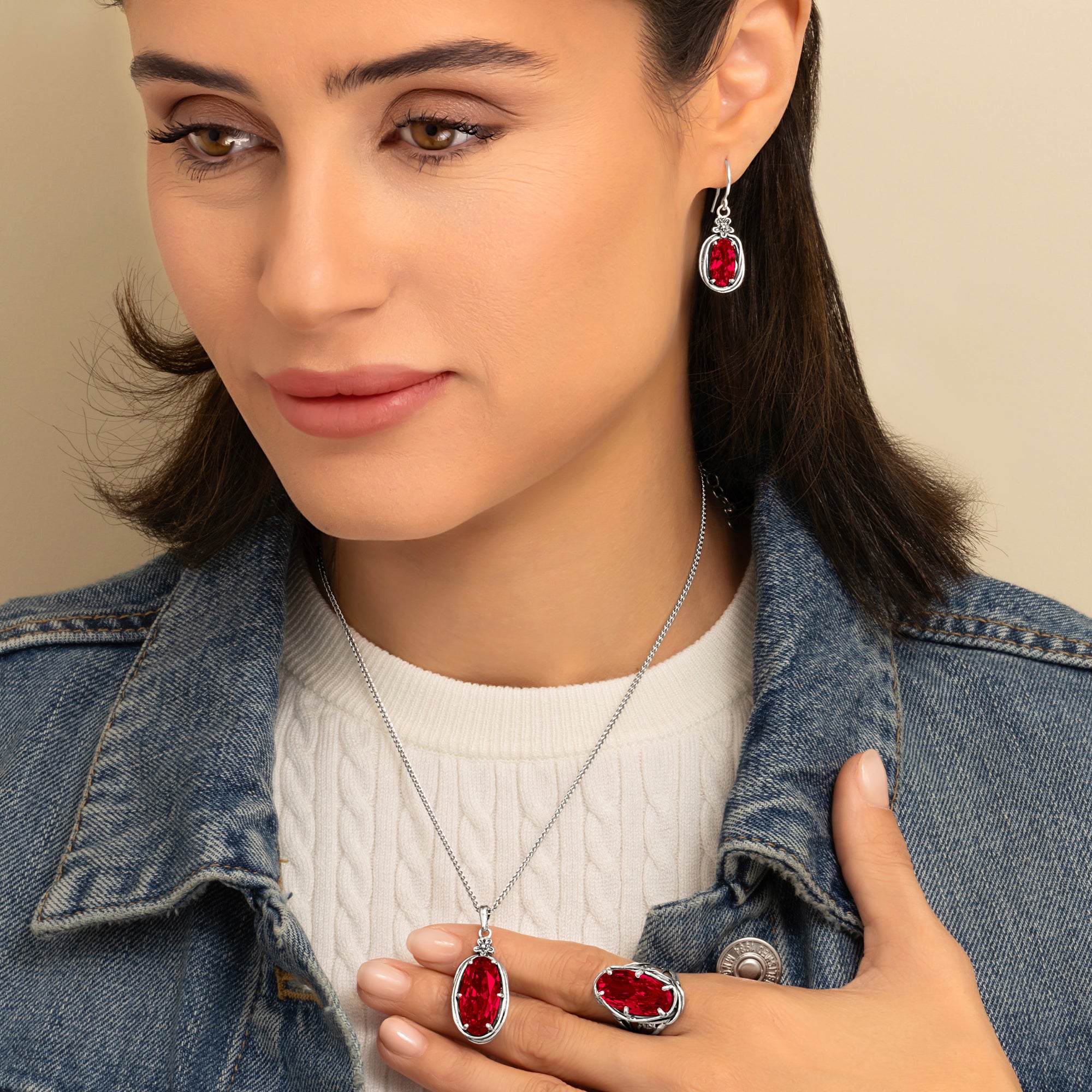 Sterling Silver Ruby CZ Floral Wire Wrap Necklace