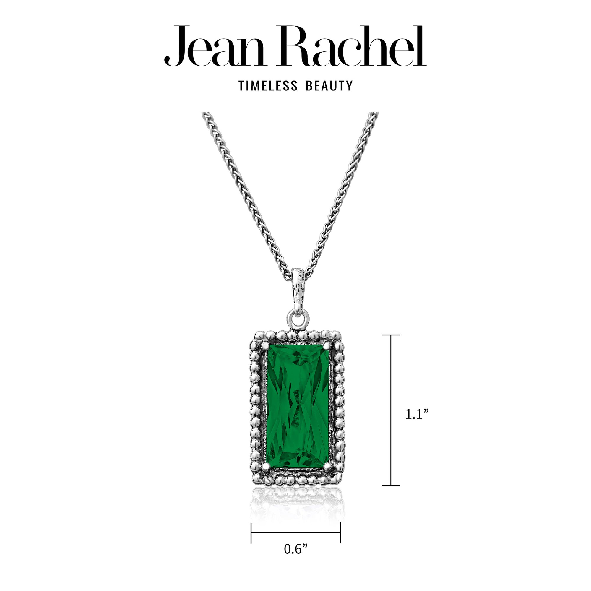 Sterling Silver Emerald CZ Baguette Necklace