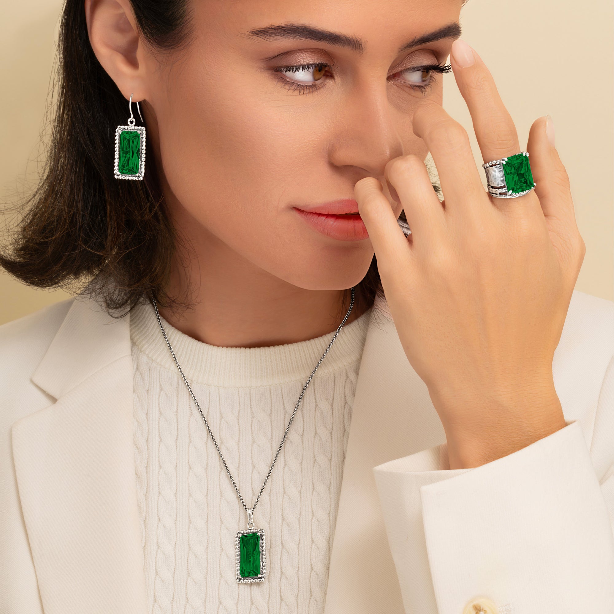 Sterling Silver Emerald CZ Baguette Necklace
