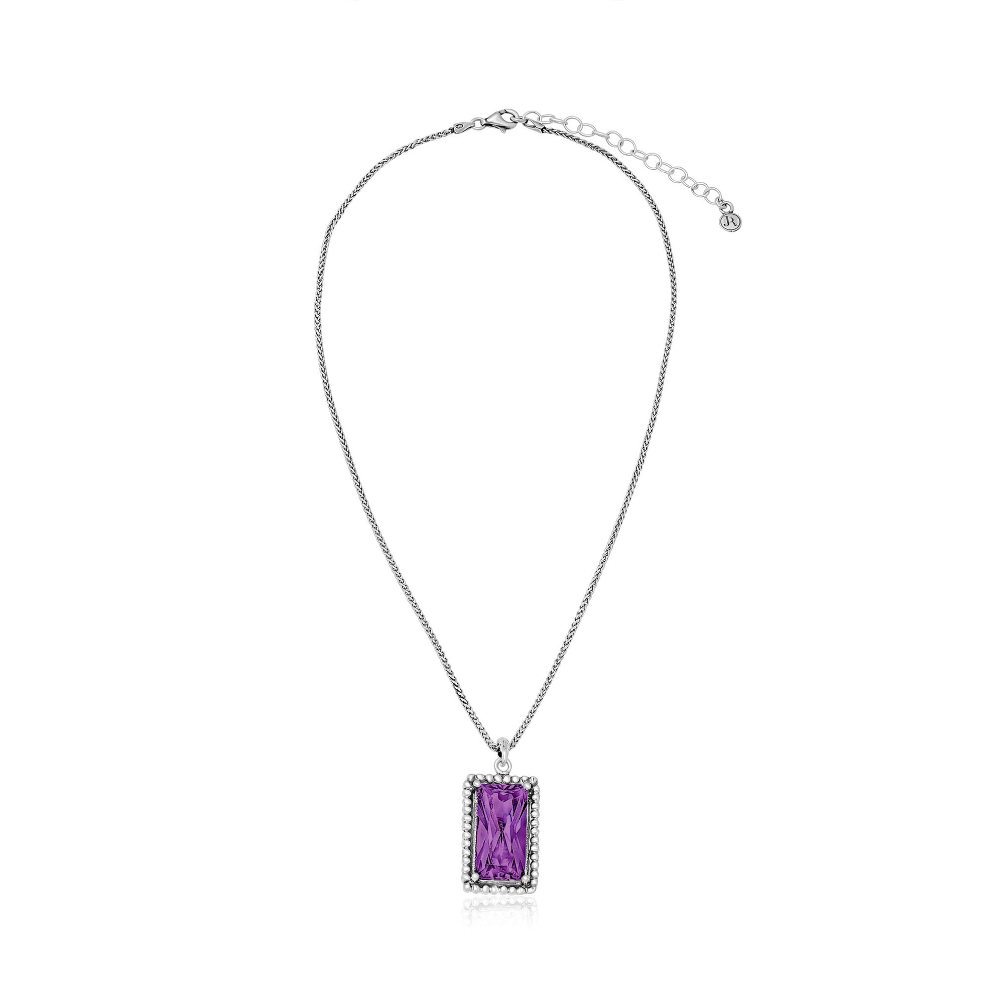 Sterling Silver Amethyst CZ Baguette Necklace