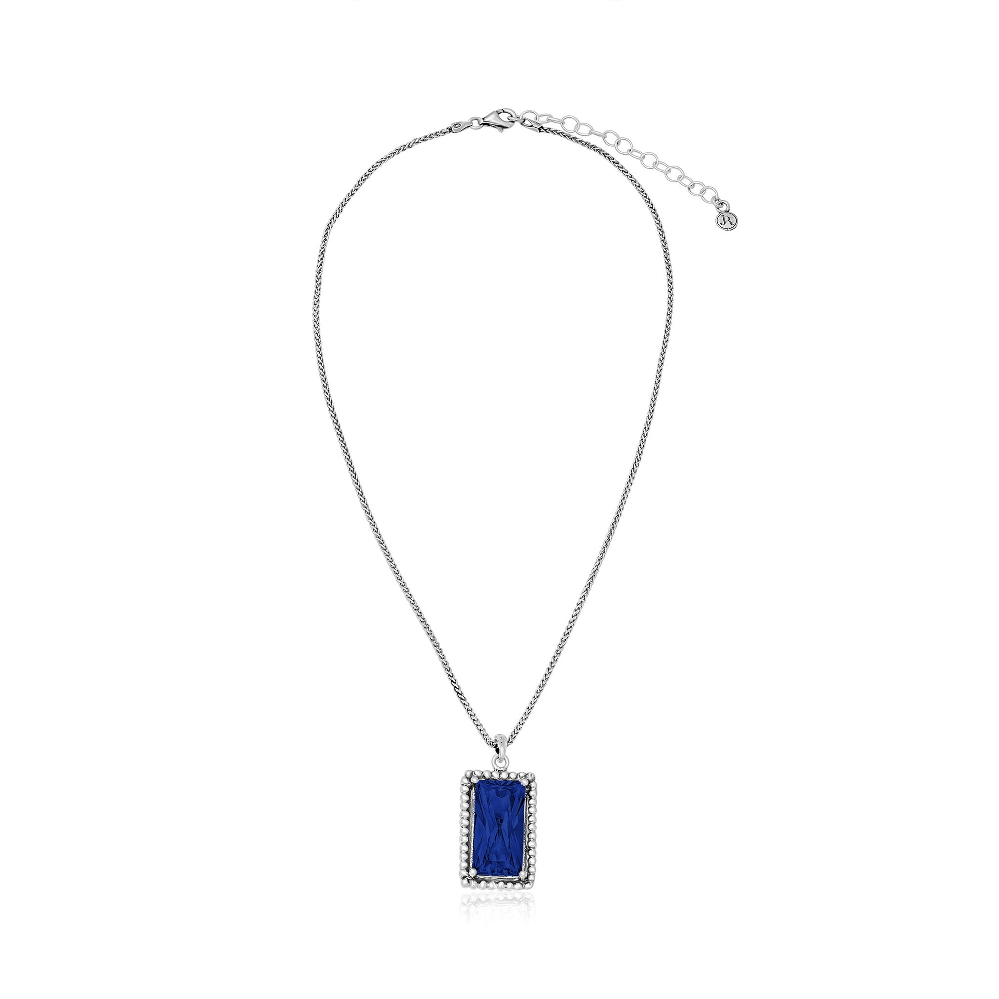 Sterling Silver Sapphire CZ Baguette Necklace