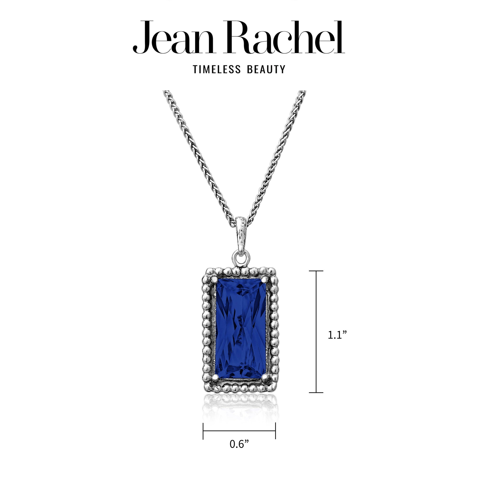 Sterling Silver Sapphire CZ Baguette Necklace