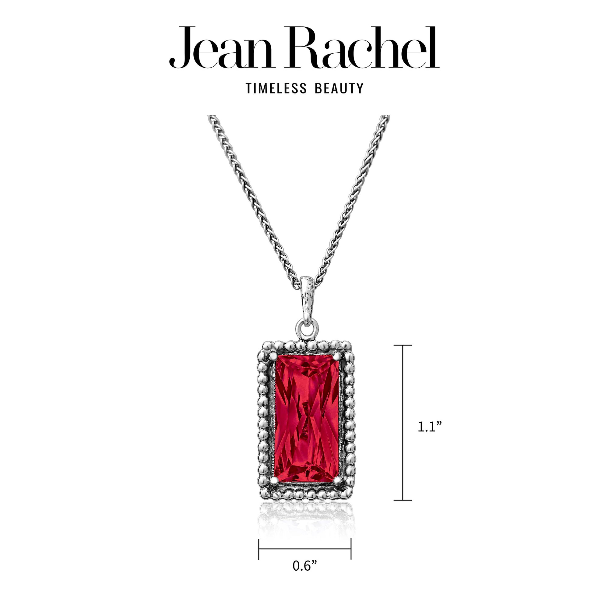 Sterling Silver Ruby CZ Baguette Necklace