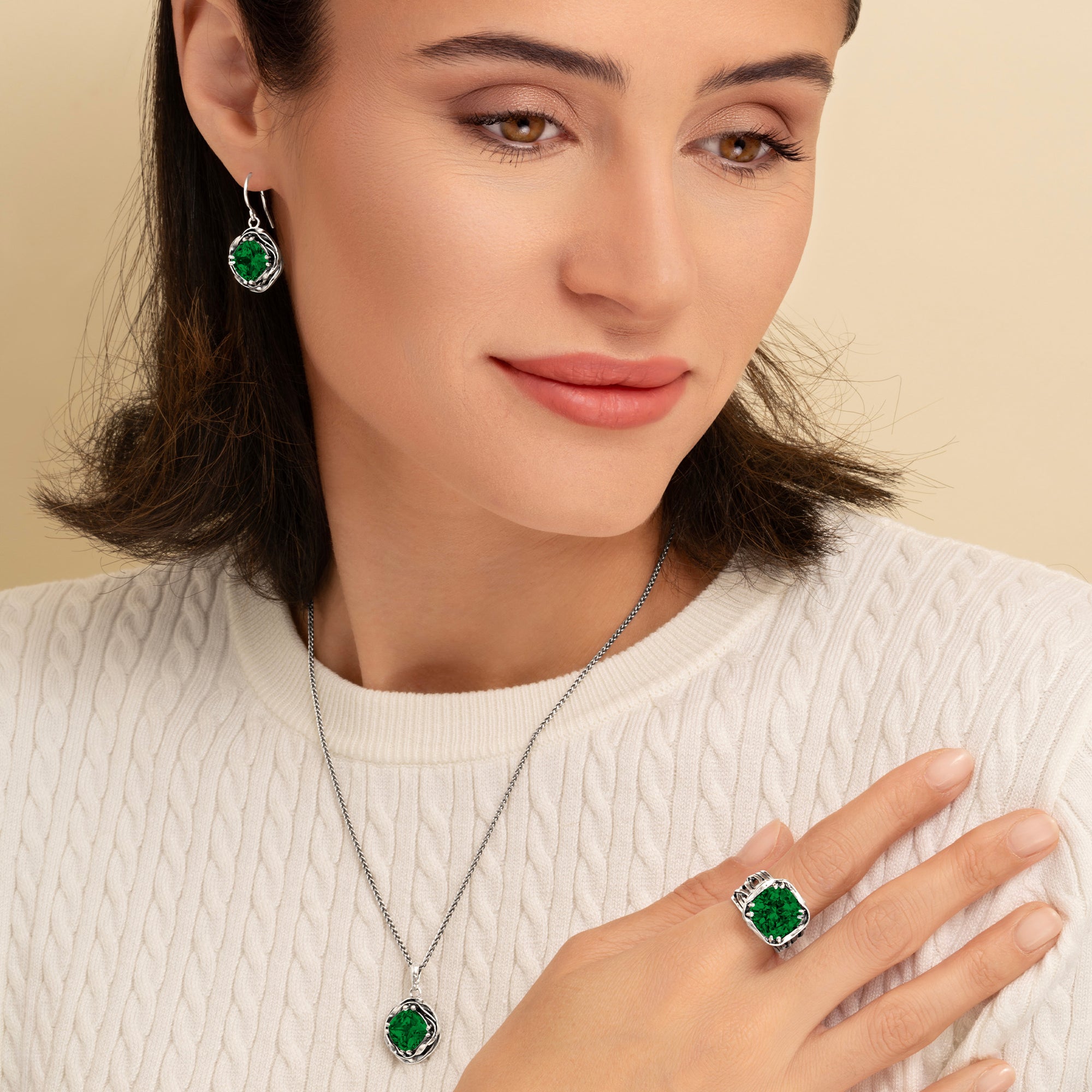 Statement Sterling Silver Emerald CZ Wrap Necklace
