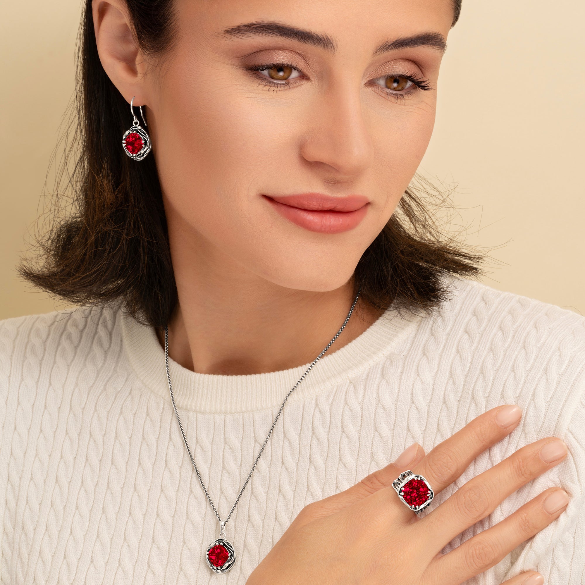 Statement Sterling Silver Ruby CZ Wrap Necklace