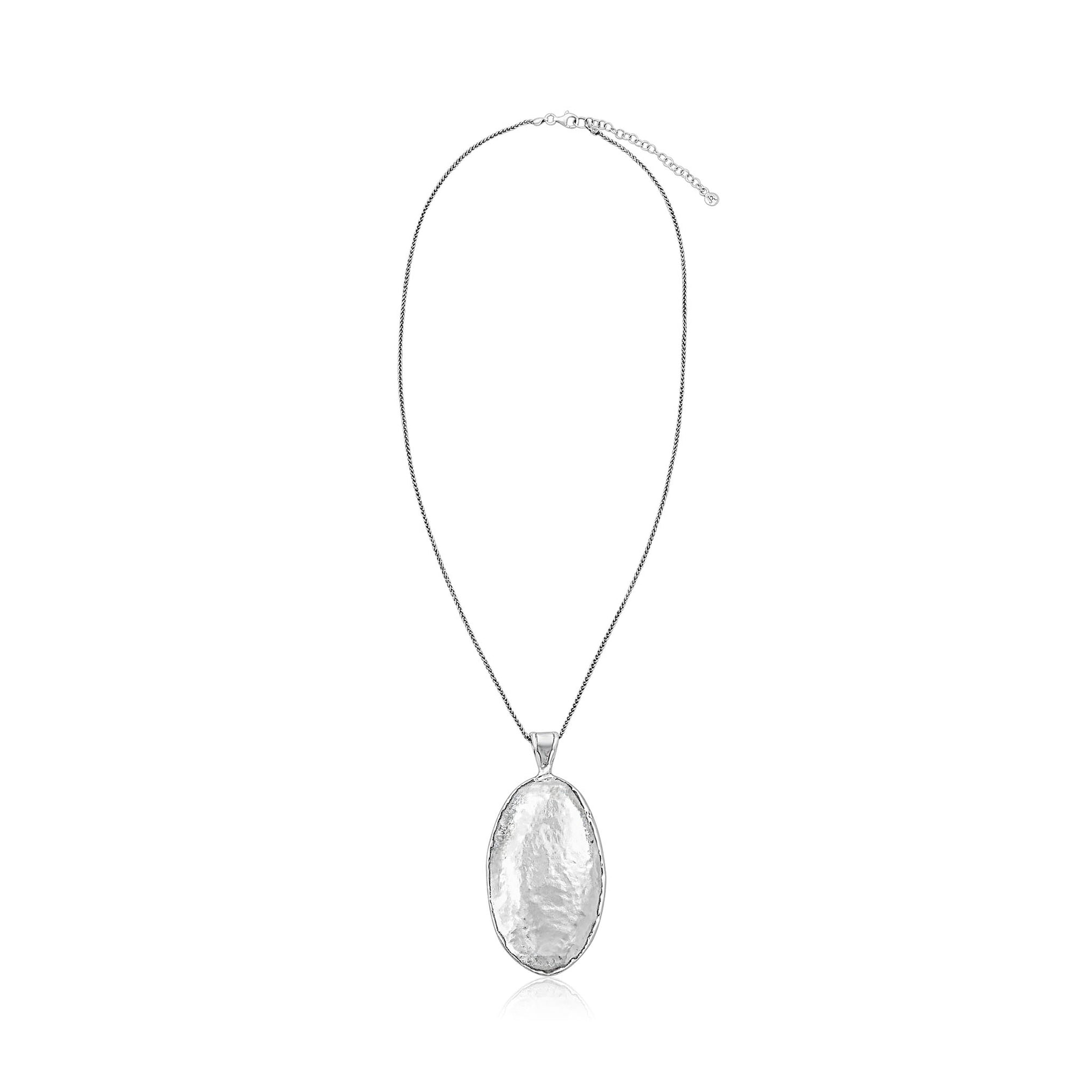 Sterling Silver Hammered Oval Pendant Necklace