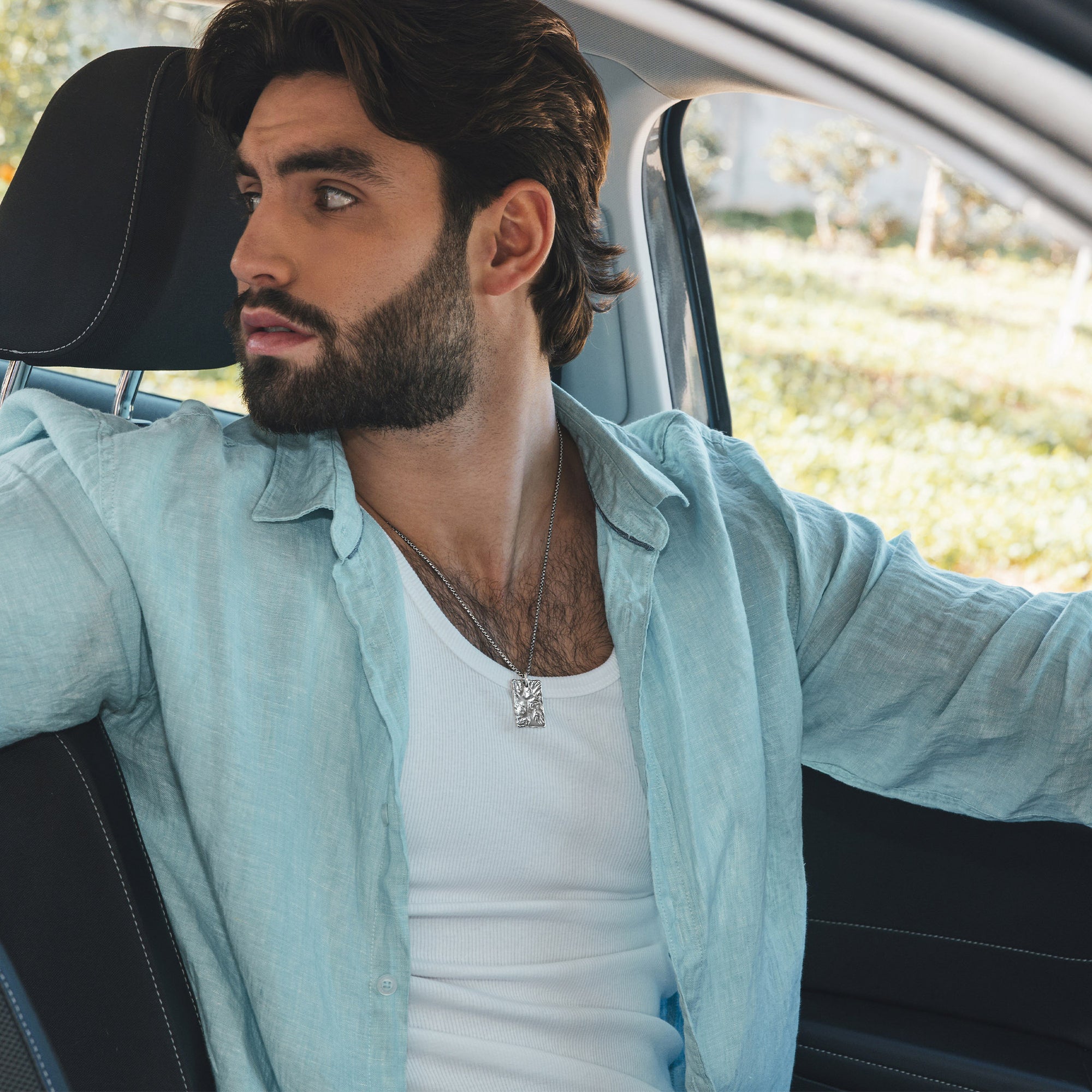 Sterling Silver Textured Rectangle Necklace