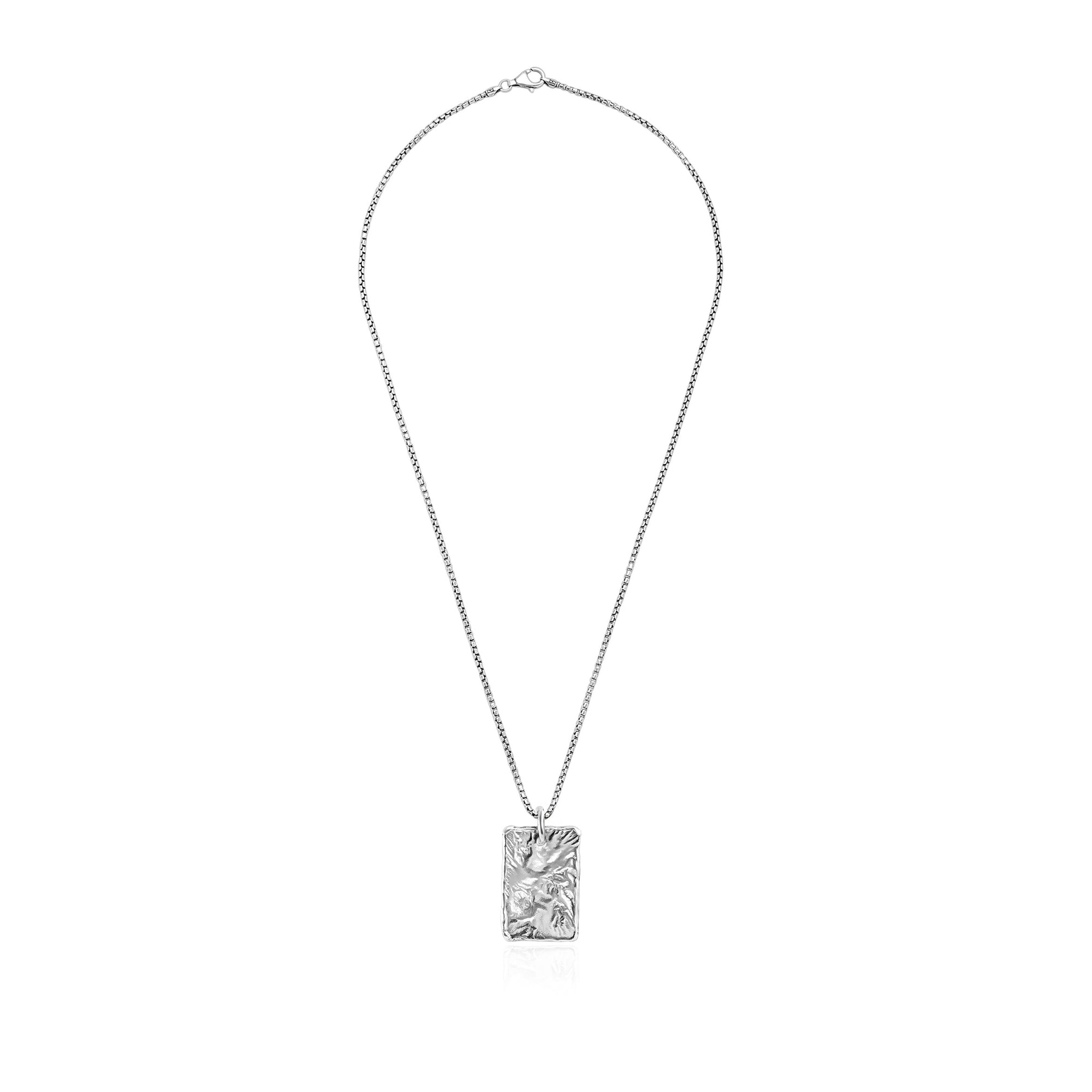 Sterling Silver Textured Rectangle Necklace