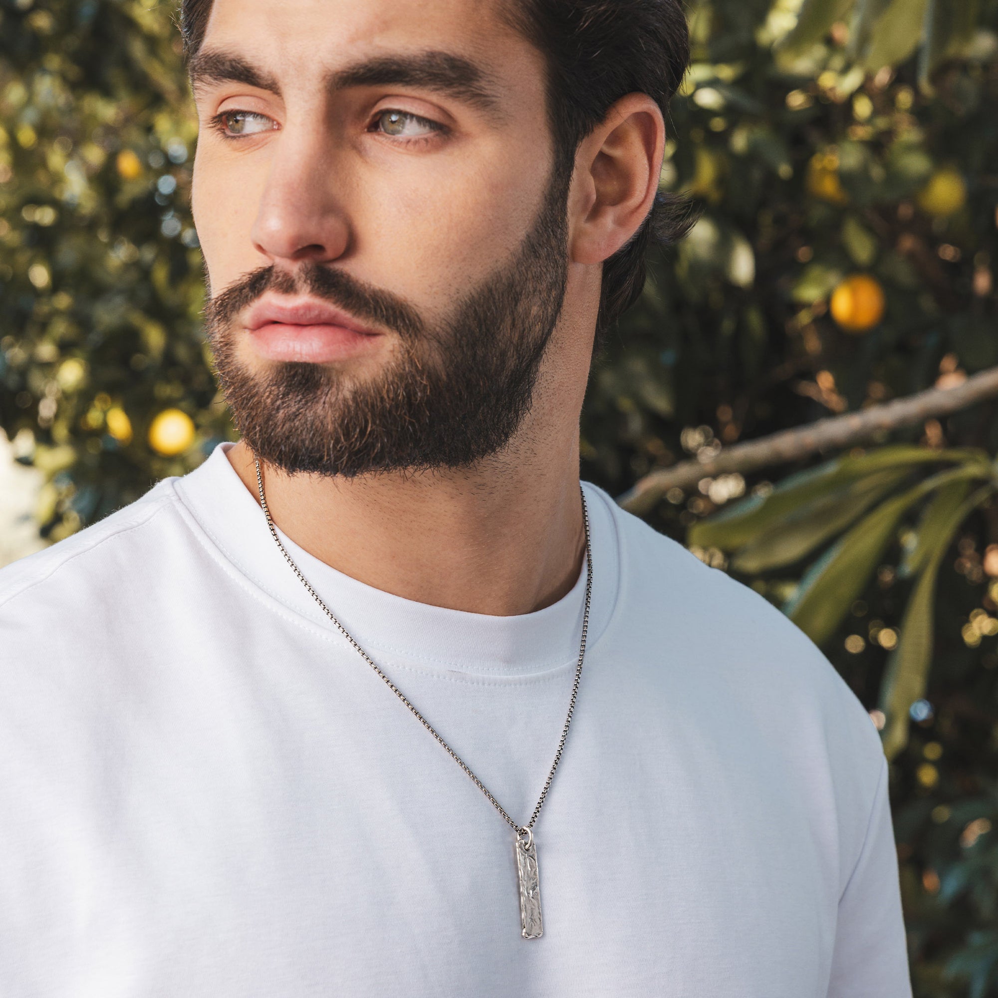 Sterling Silver Textured Bar Necklace