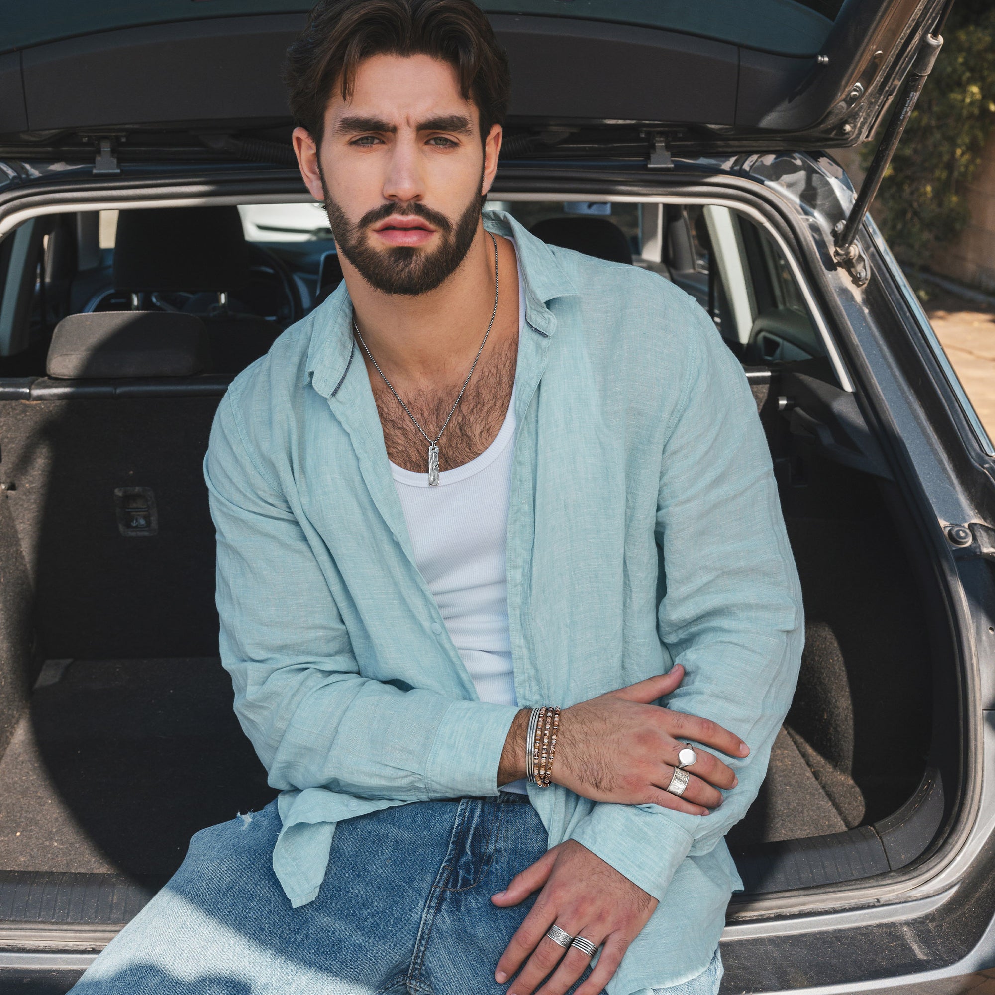 Sterling Silver Textured Bar Necklace