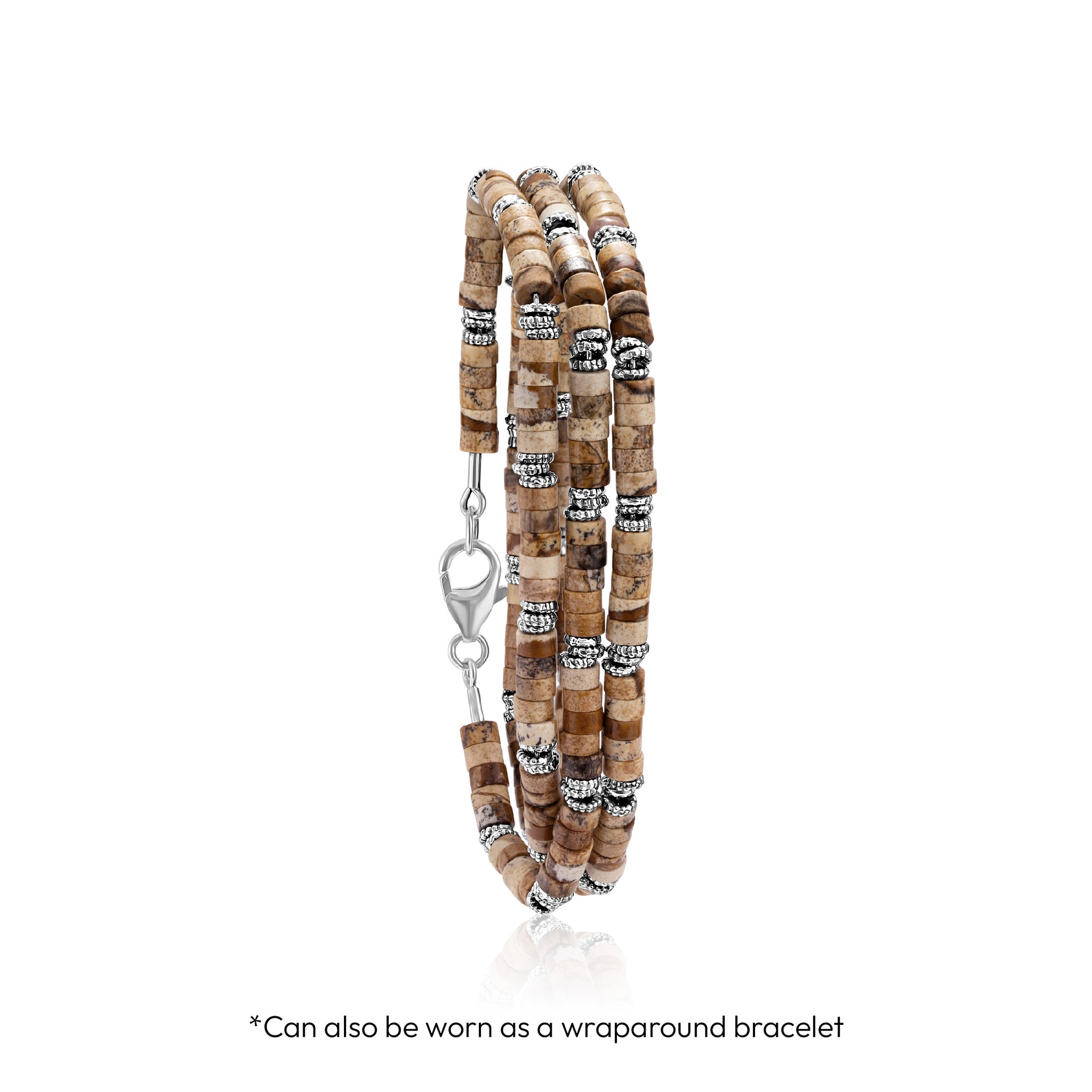 Sterling Silver Granule and Jasper Bead Necklace