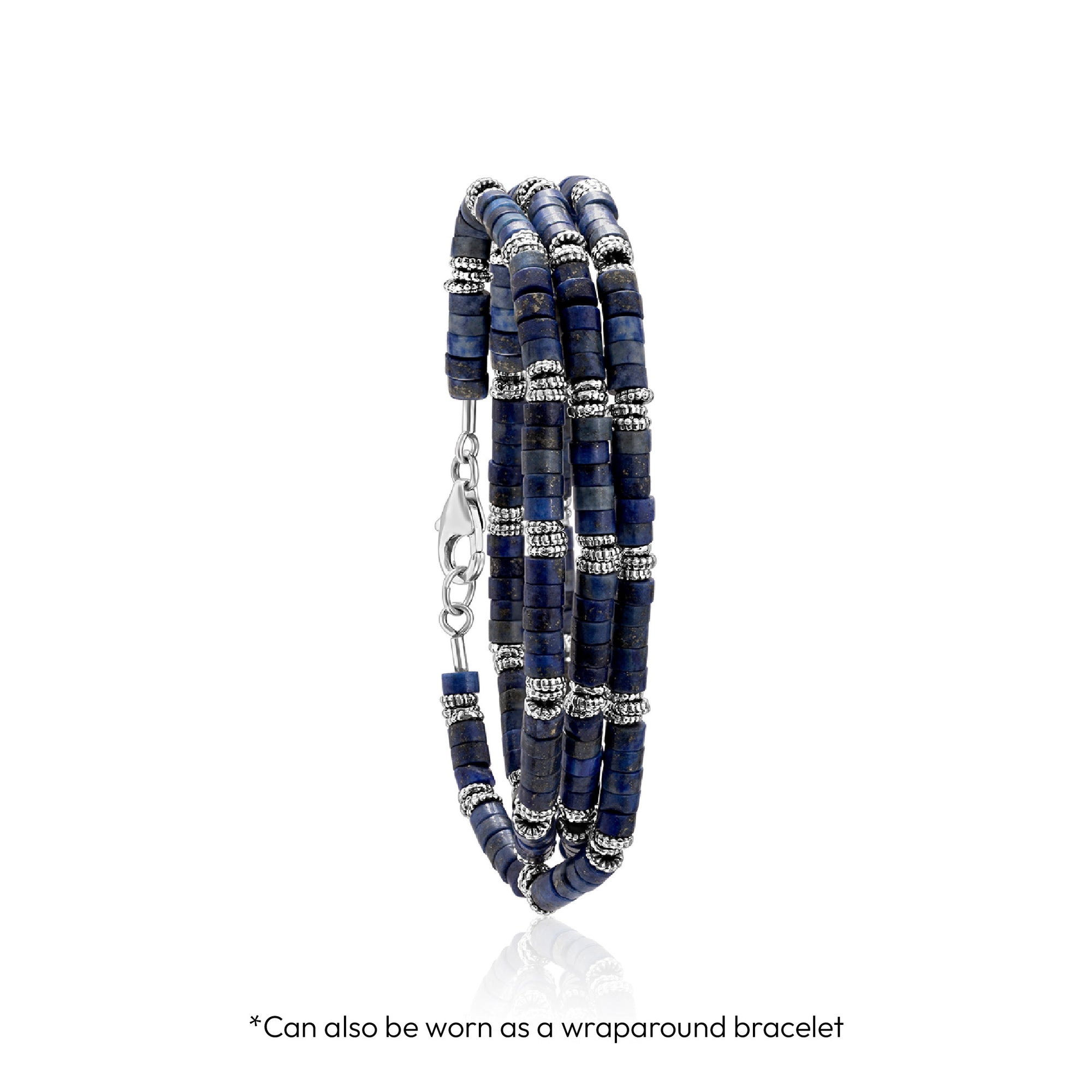 Sterling Silver Granule and Lapis Bead Necklace