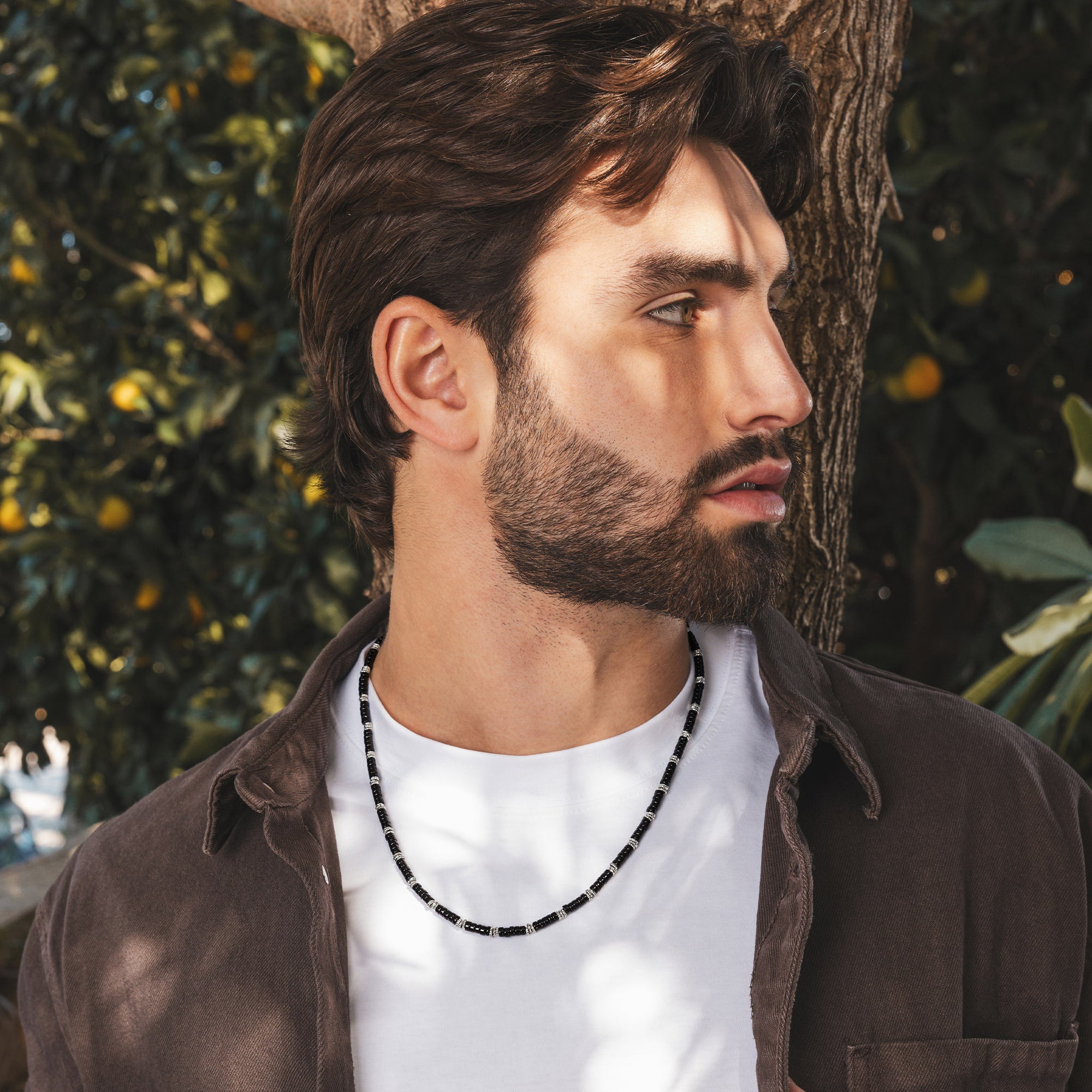 Sterling Silver Granule and Onyx Bead Necklace