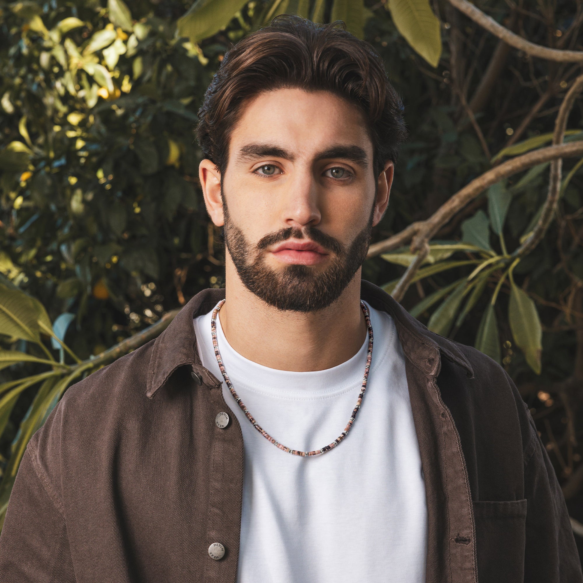 Sterling Silver Granule and Rhodonite Bead Necklace