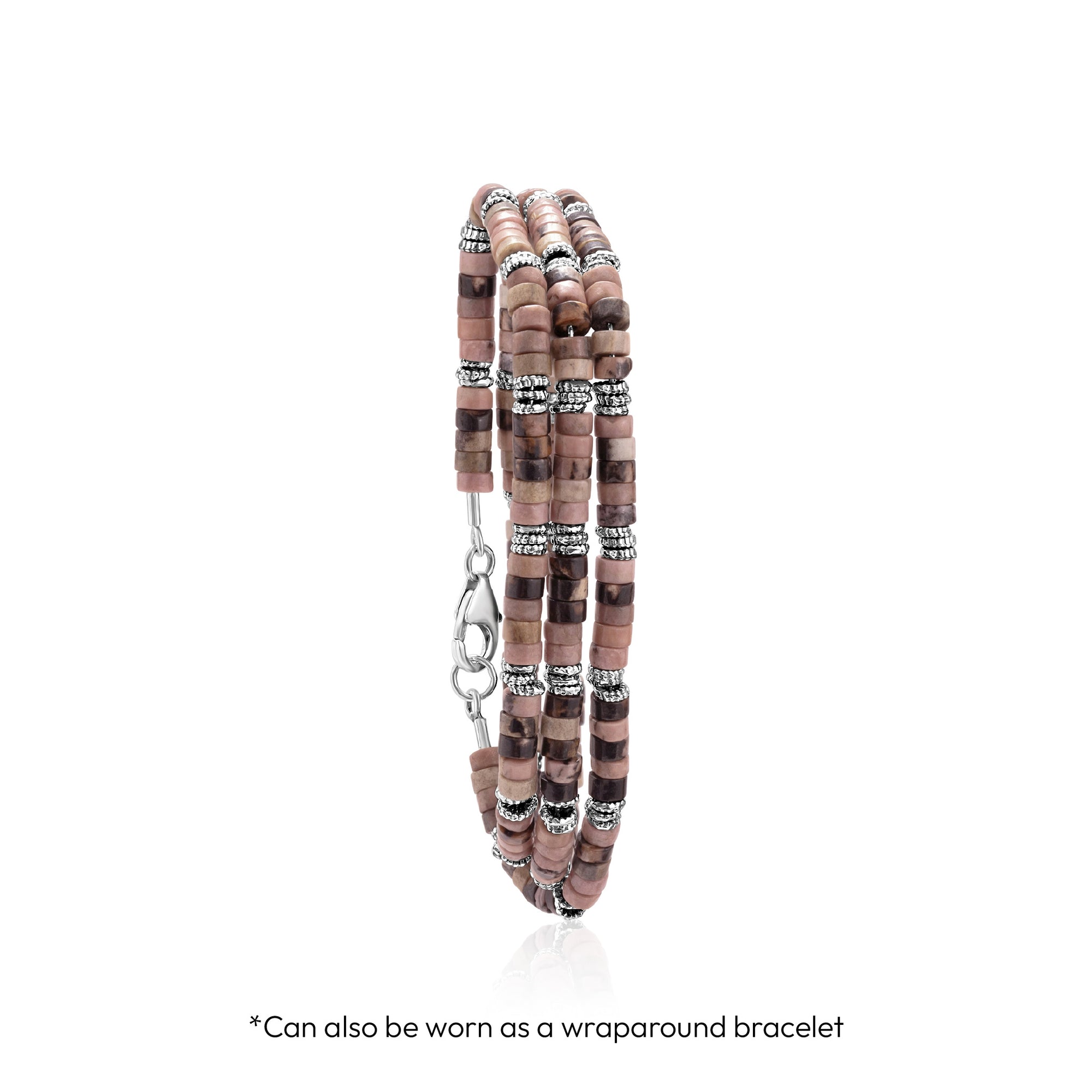 Sterling Silver Granule and Rhodonite Bead Necklace