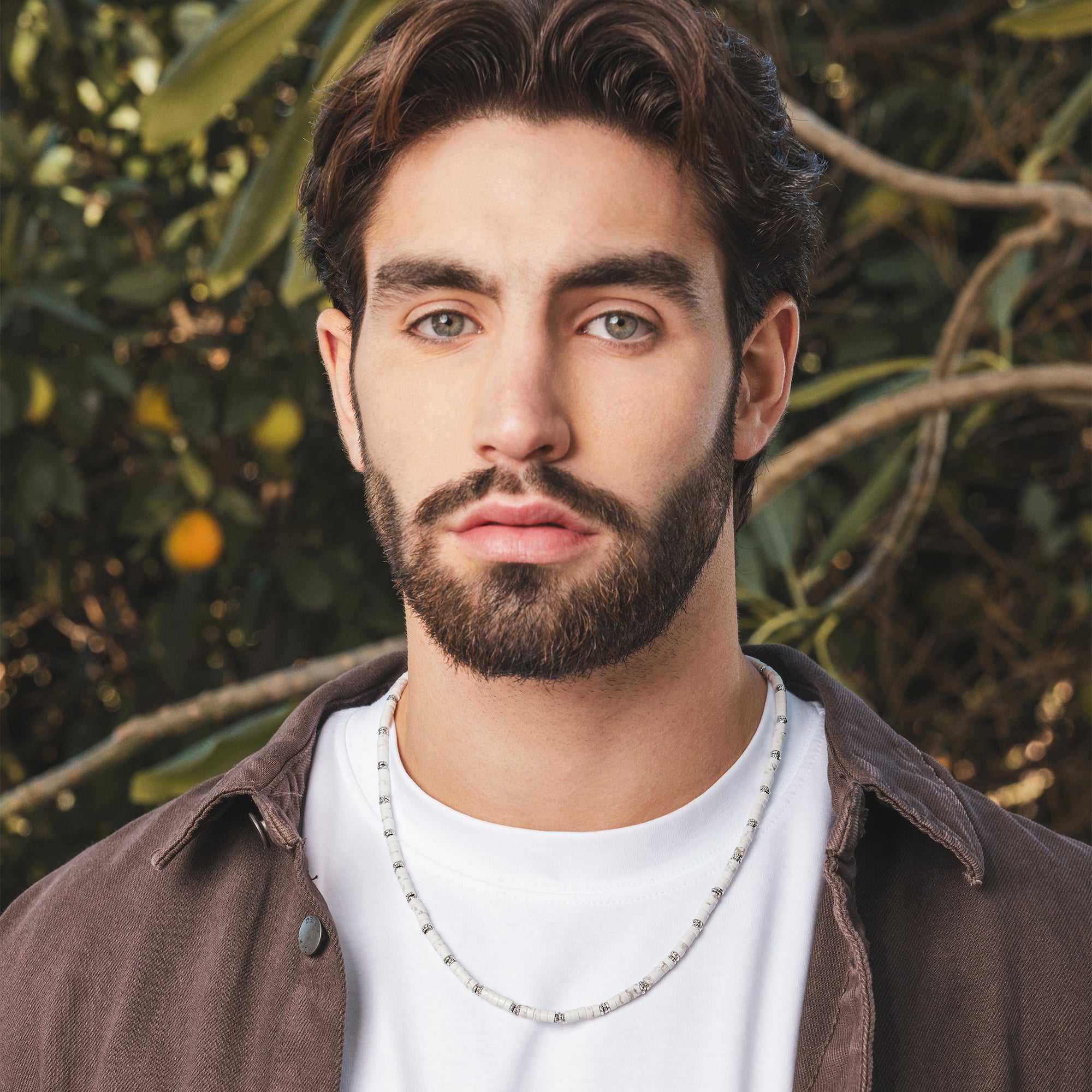 Sterling Silver Granule and White Turquoise Bead Necklace