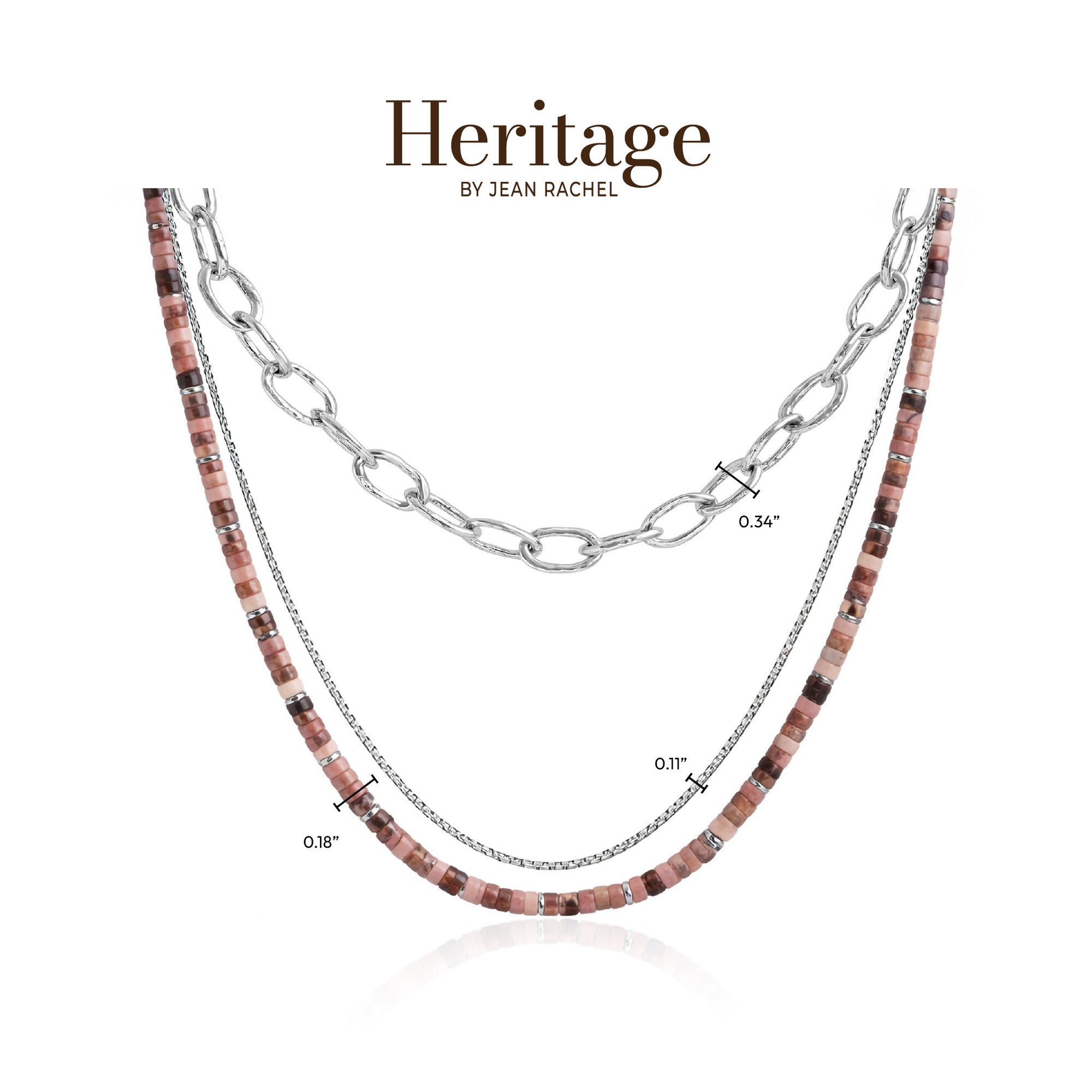 Sterling Silver Layered Necklace Set with Rhodonite