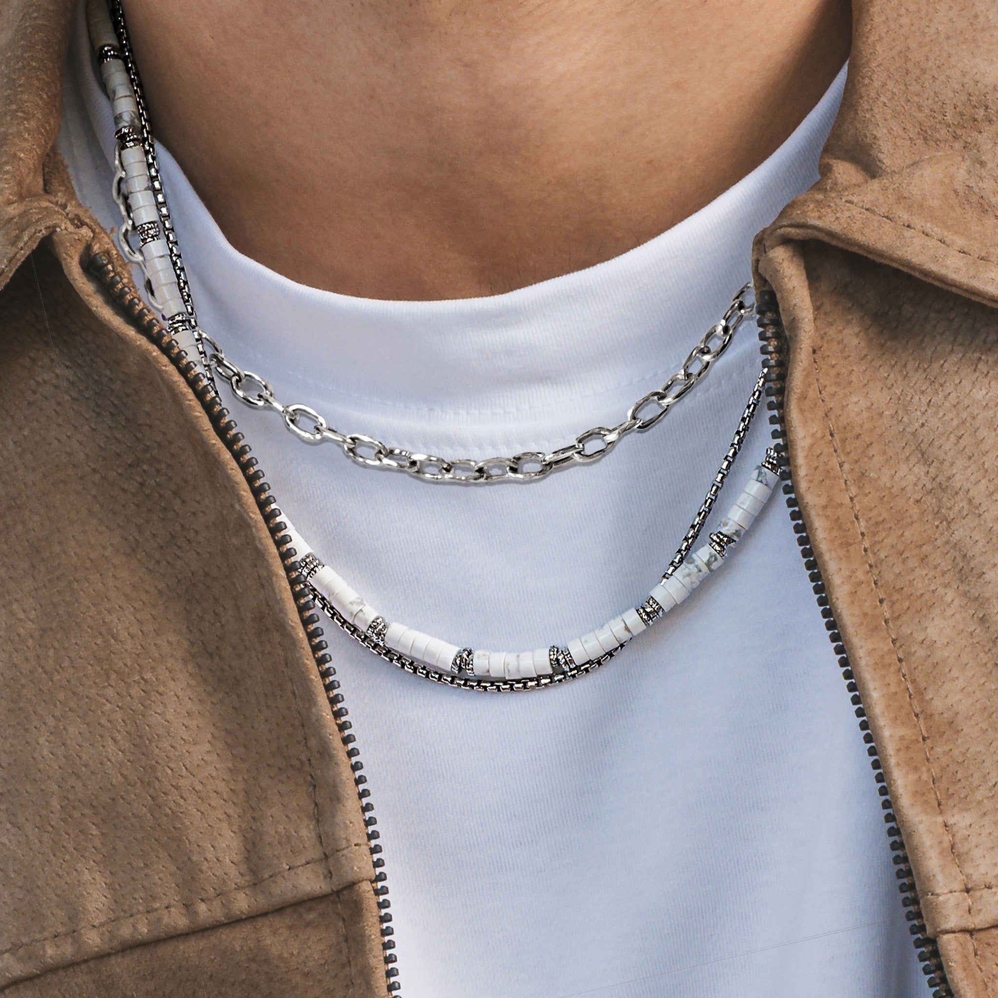 Sterling Silver Layered Chains with White Turquoise – Jean Rachel Jewelry