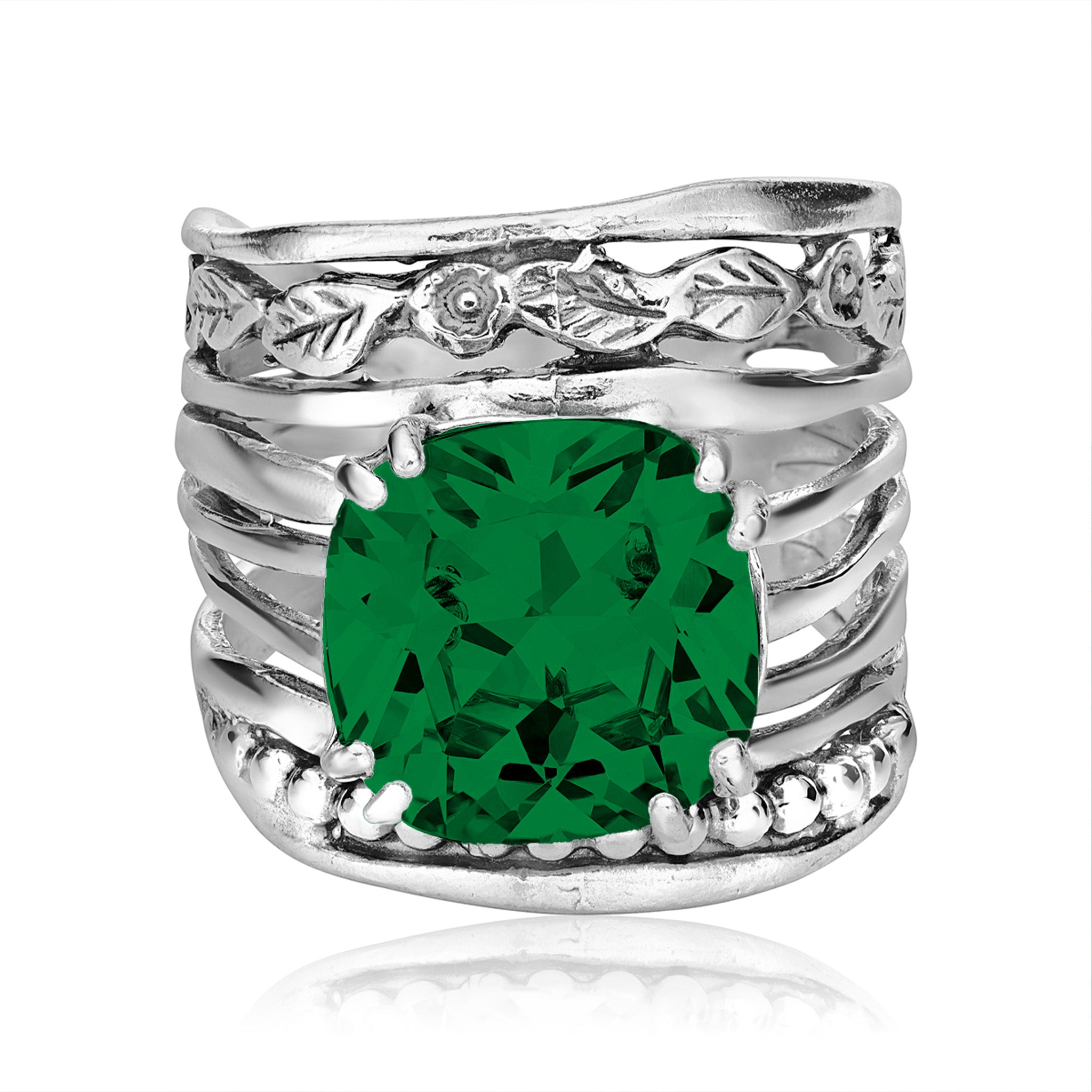 silver antique カラーストーンリング 925 緑色石　ring Antique Green Stone Ring - R204