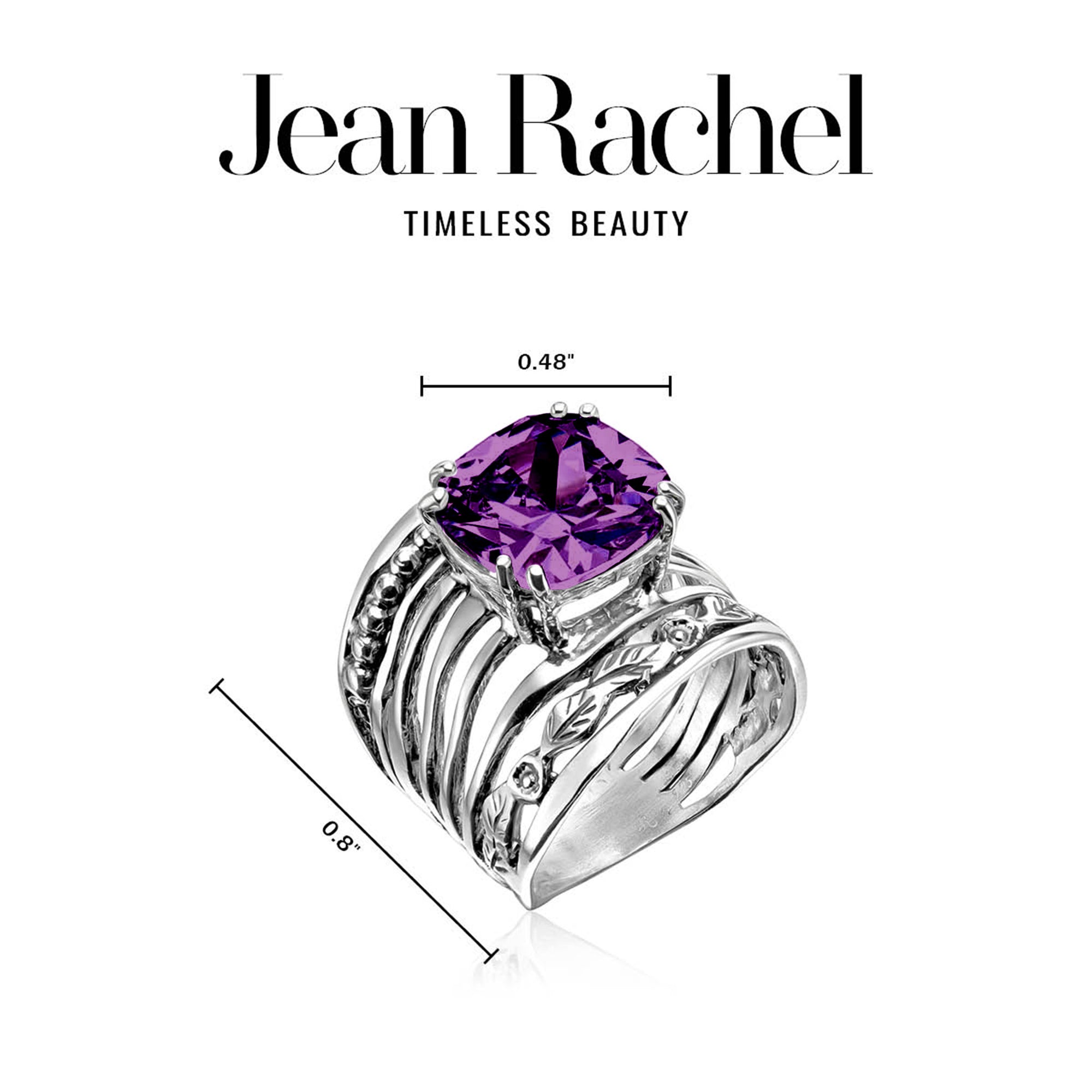 Sterling Silver Amethyst CZ Floral Ring