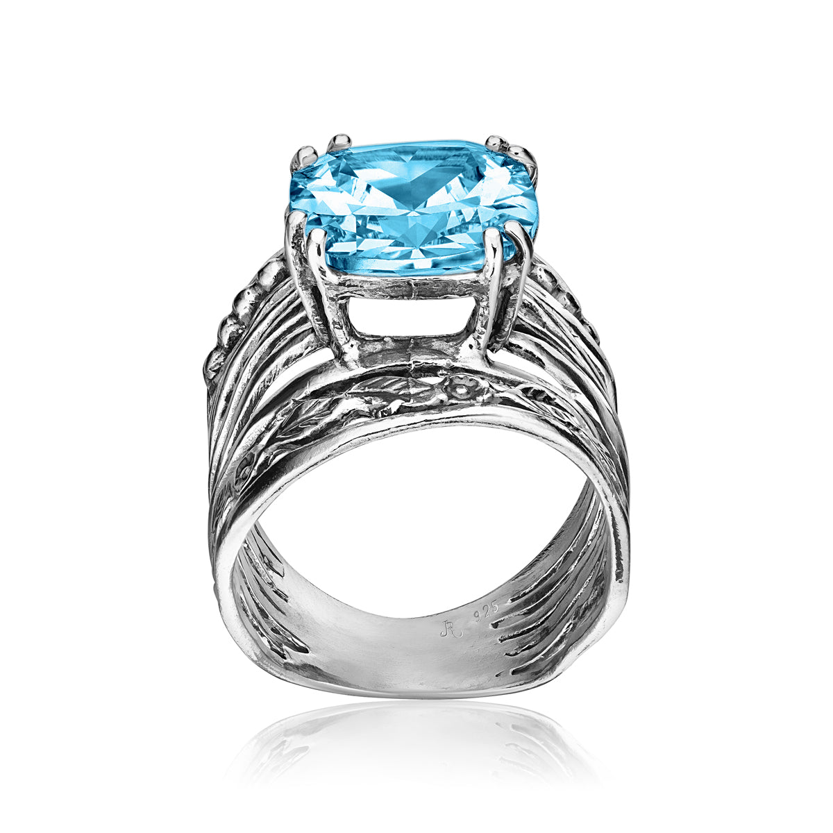 Sterling Silver Aquamarine and Zircon Floral Bypass Ring on sale