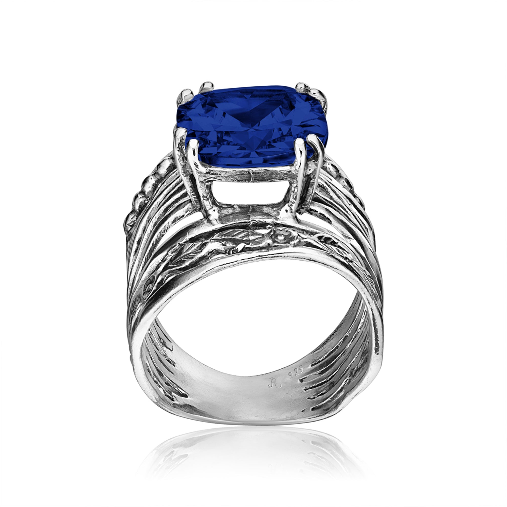 Sterling Silver Sapphire CZ Floral Ring