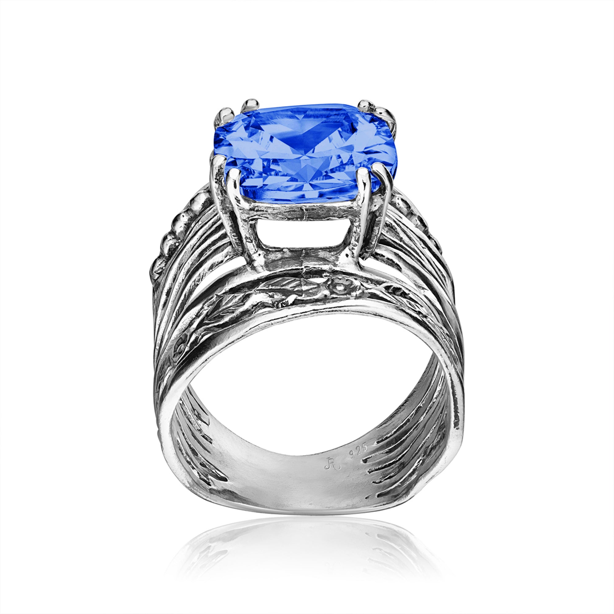 Sterling Silver Tanzanite CZ Floral Ring