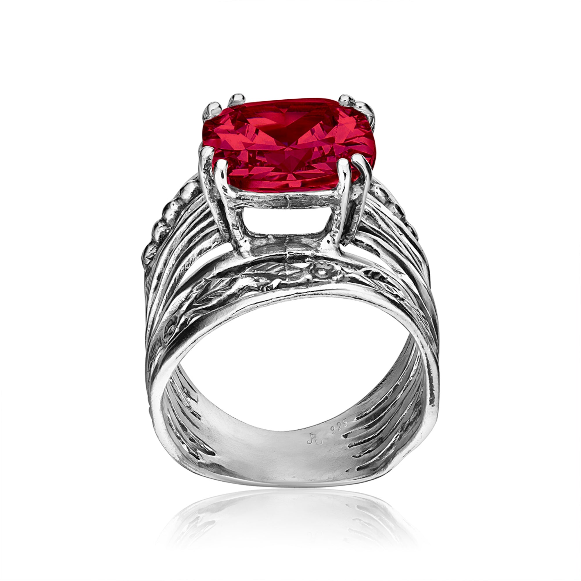 Sterling Silver Ruby CZ Floral Ring