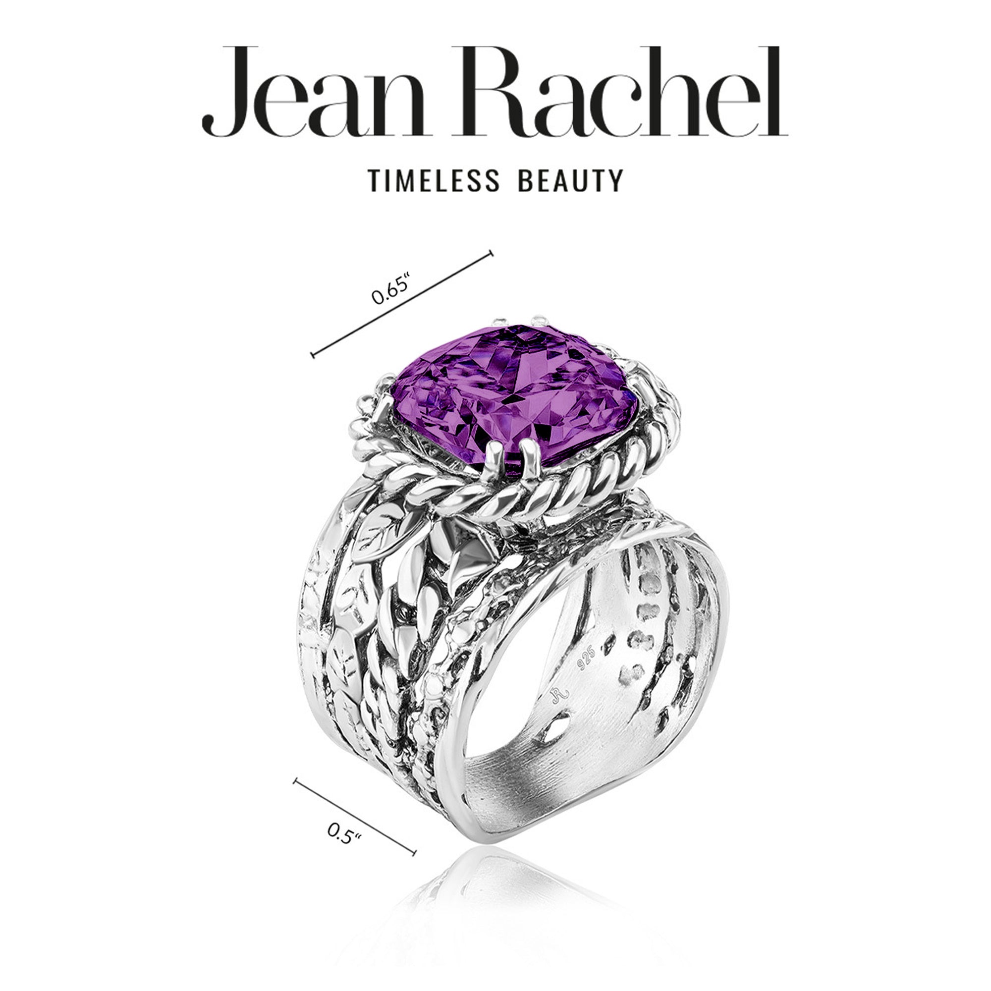 Sterling Silver Amethyst CZ Braid Leaf Ring