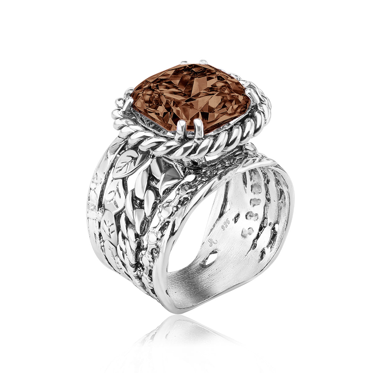 Sterling Silver Smokey CZ Braid Leaf Ring – Jean Rachel Jewelry