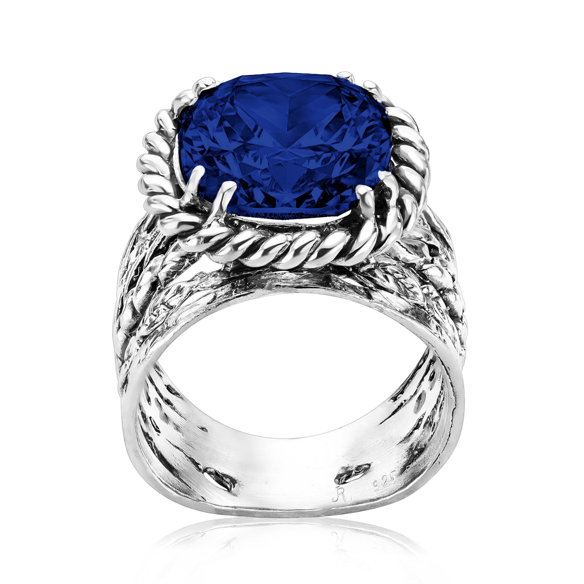Sterling Silver Sapphire CZ Braid Leaf Ring